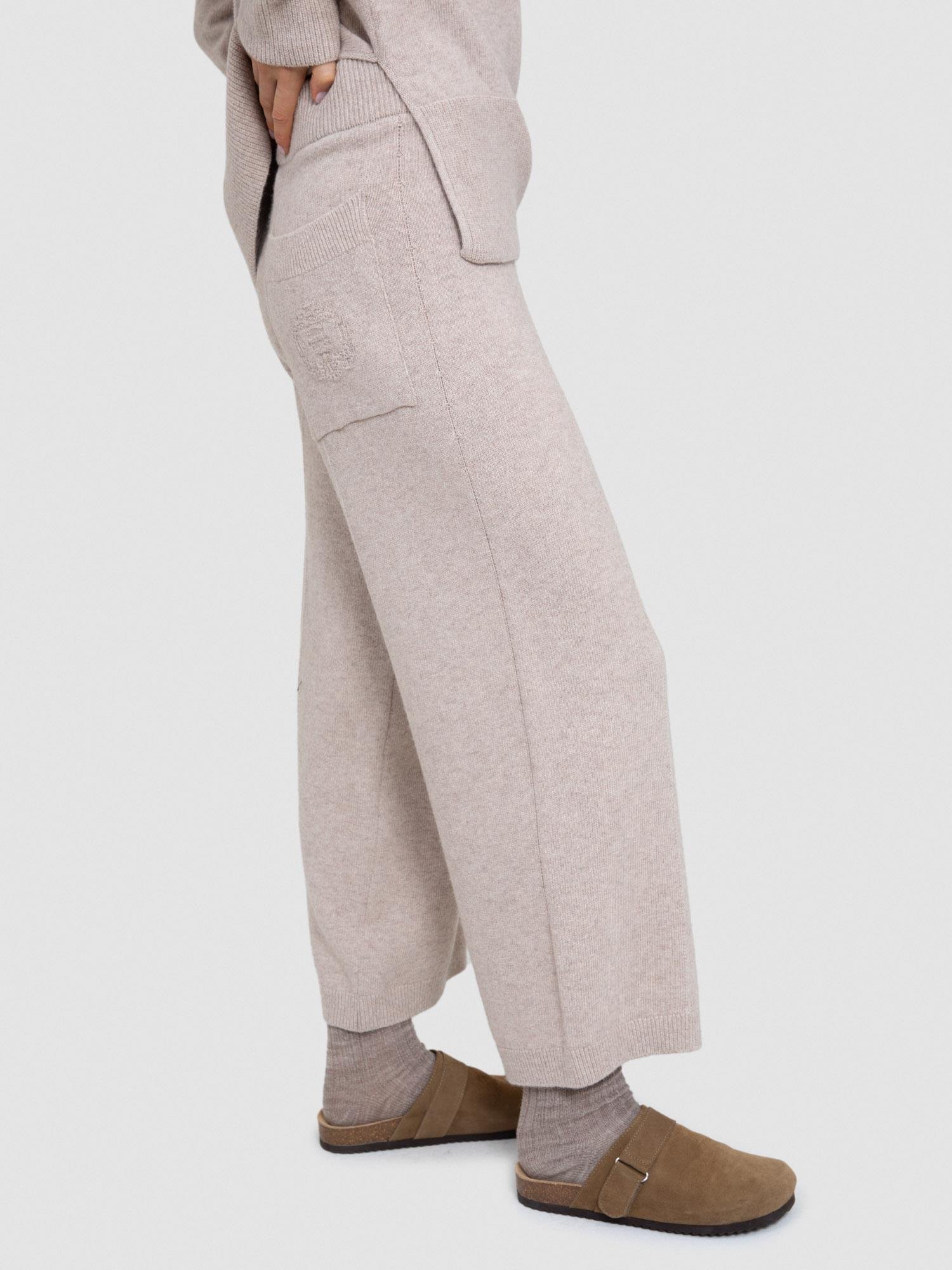 Organik Yün ve Pamuk Karışımlı Şerit Örgü Detaylı Bol Paça Pantolon