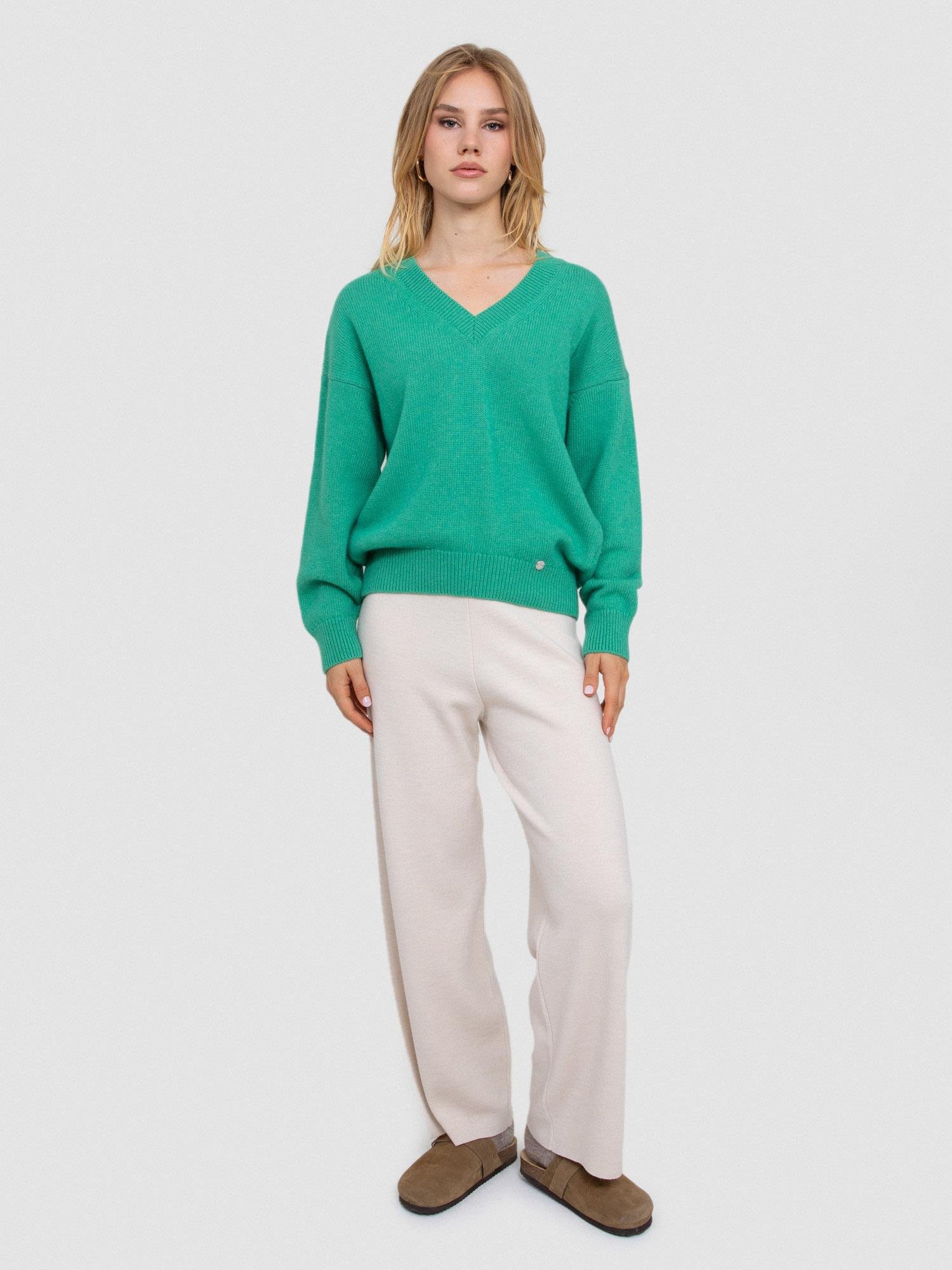 Organik Yün ve Pamuk Karışımlı V Yaka Kazak