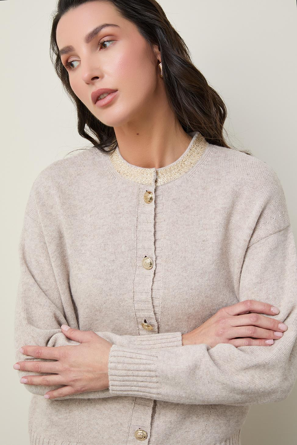 Organik Yün ve Pamuk Karışımlı Yaka Detaylı Hırka