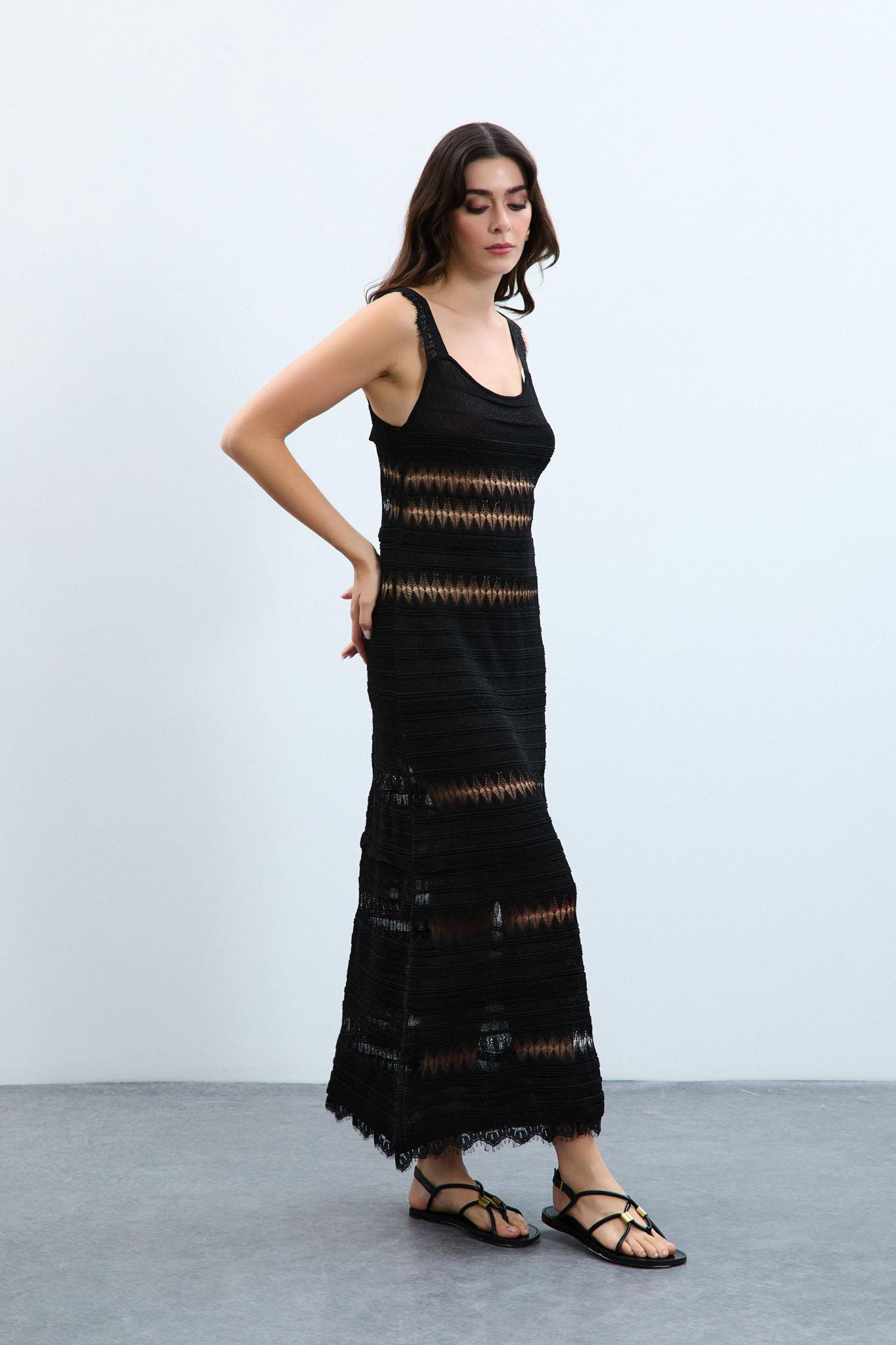 Örgü Oyunlu Metalik İpli Elbise