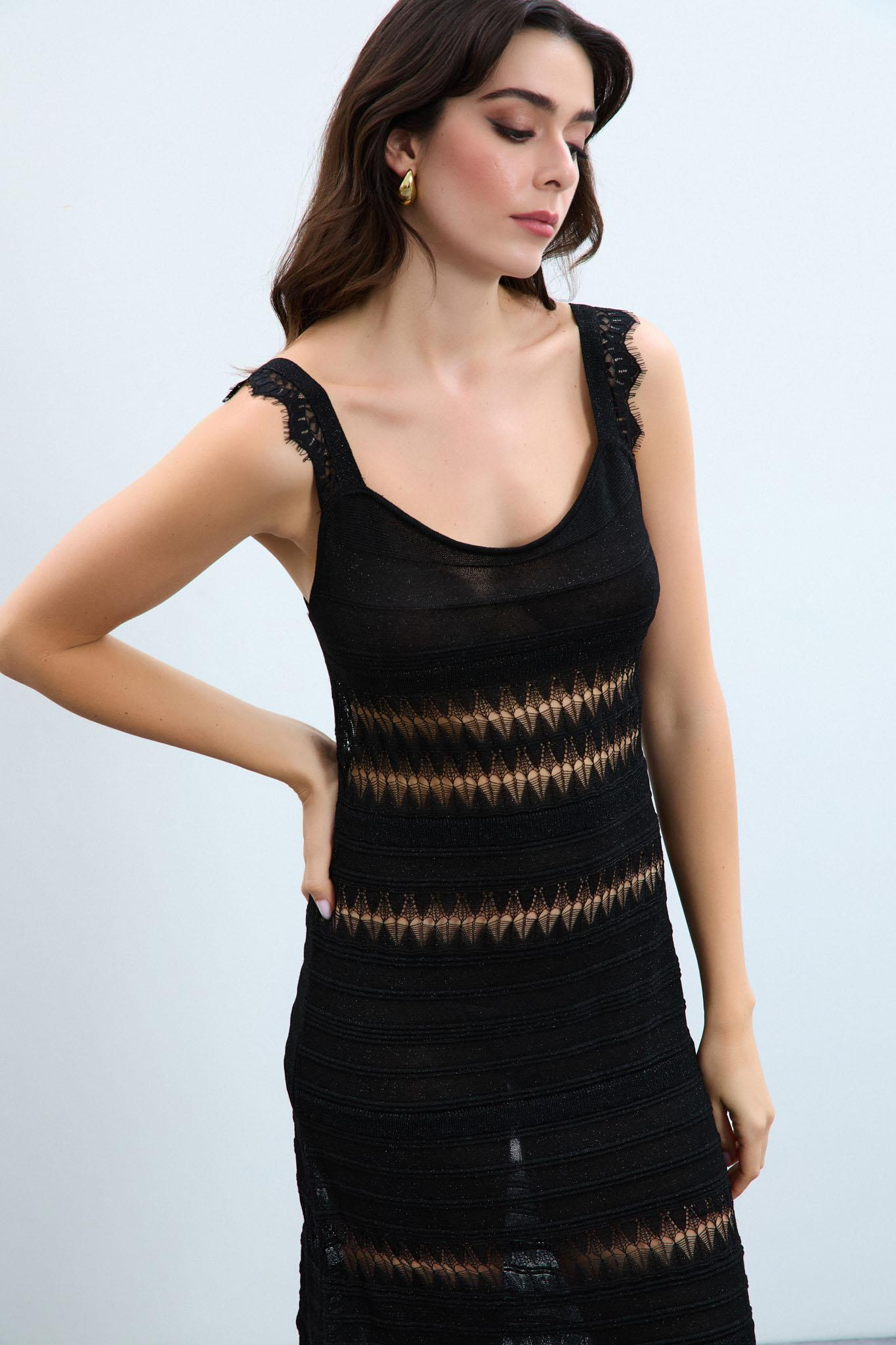 Örgü Oyunlu Metalik İpli Elbise