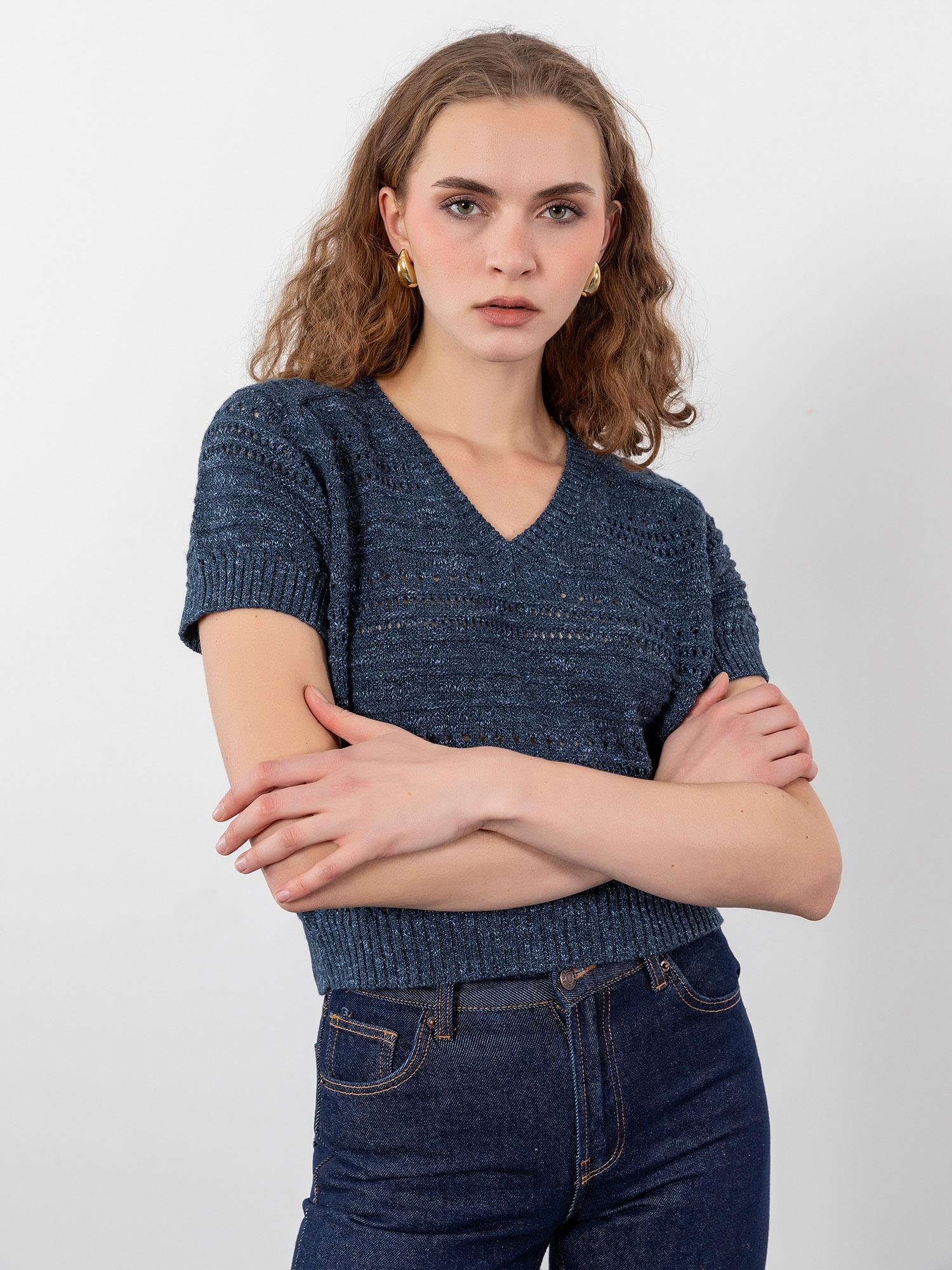 Pamuk Karışımlı Örgü Oyunlu Kazak