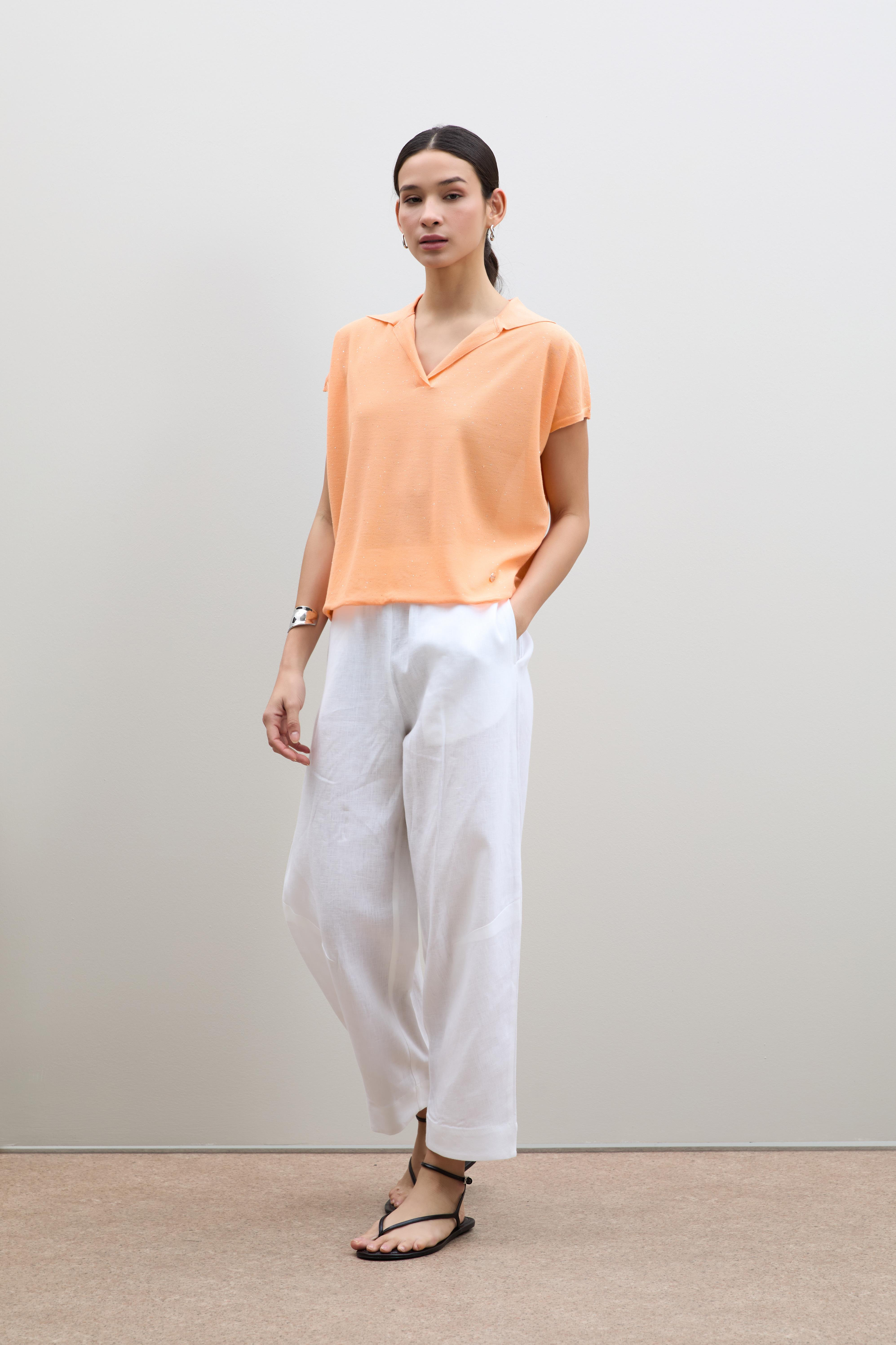 Polo Yaka Mini Payetli Şerit Detaylı Kazak