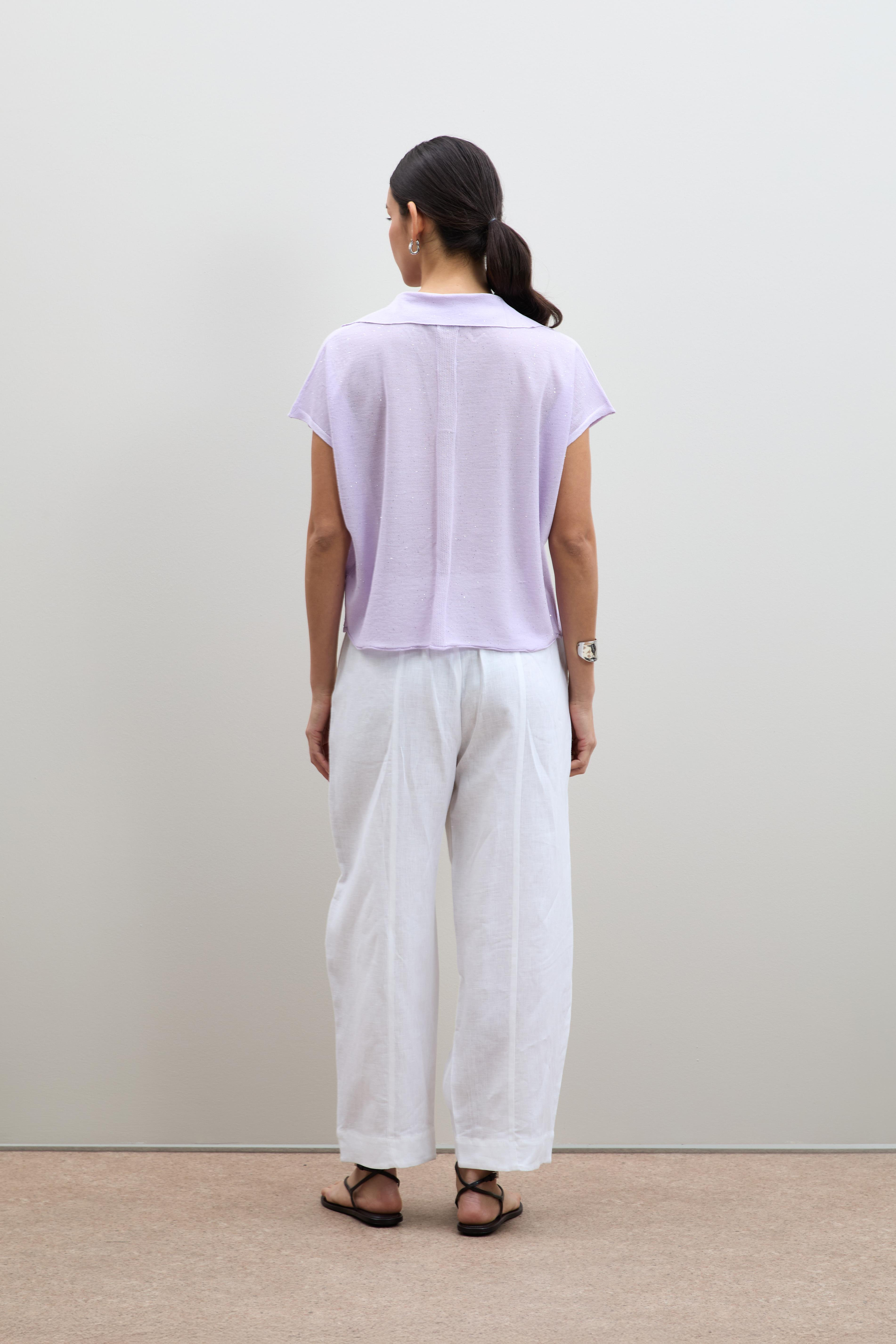 Polo Yaka Mini Payetli Şerit Detaylı Kazak