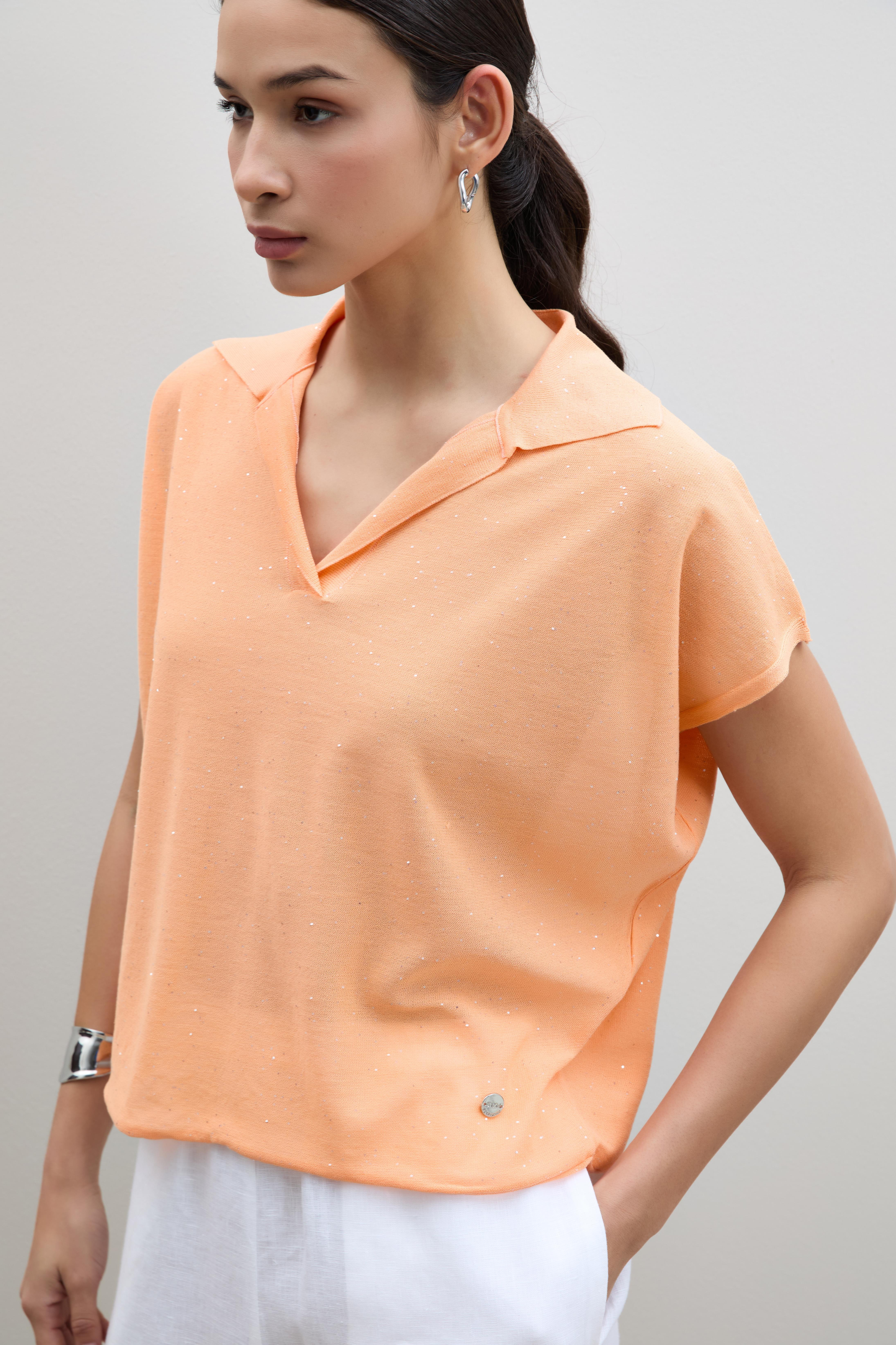 Polo Yaka Mini Payetli Şerit Detaylı Kazak