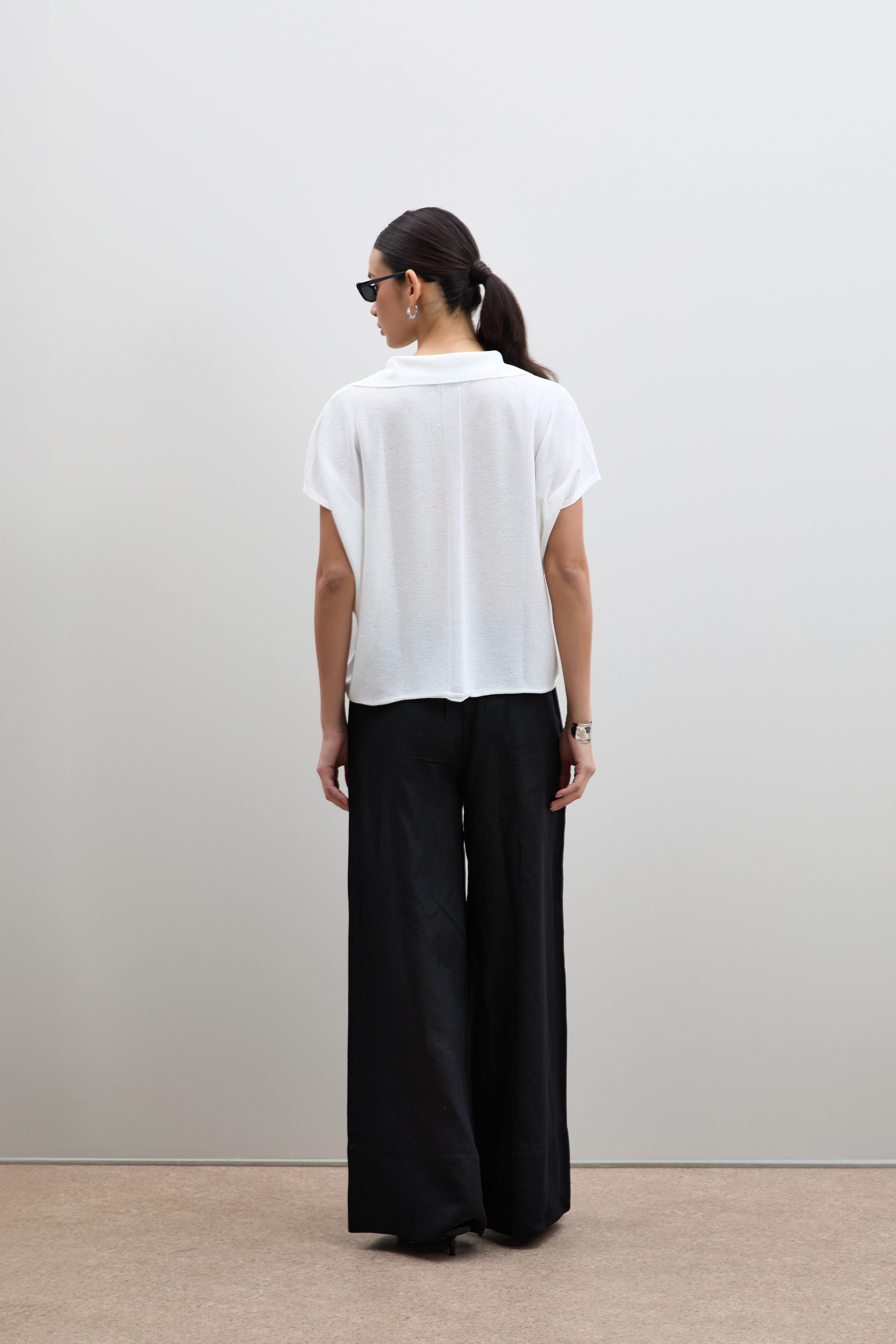 Polo Yaka Mini Payetli Şerit Detaylı Kazak