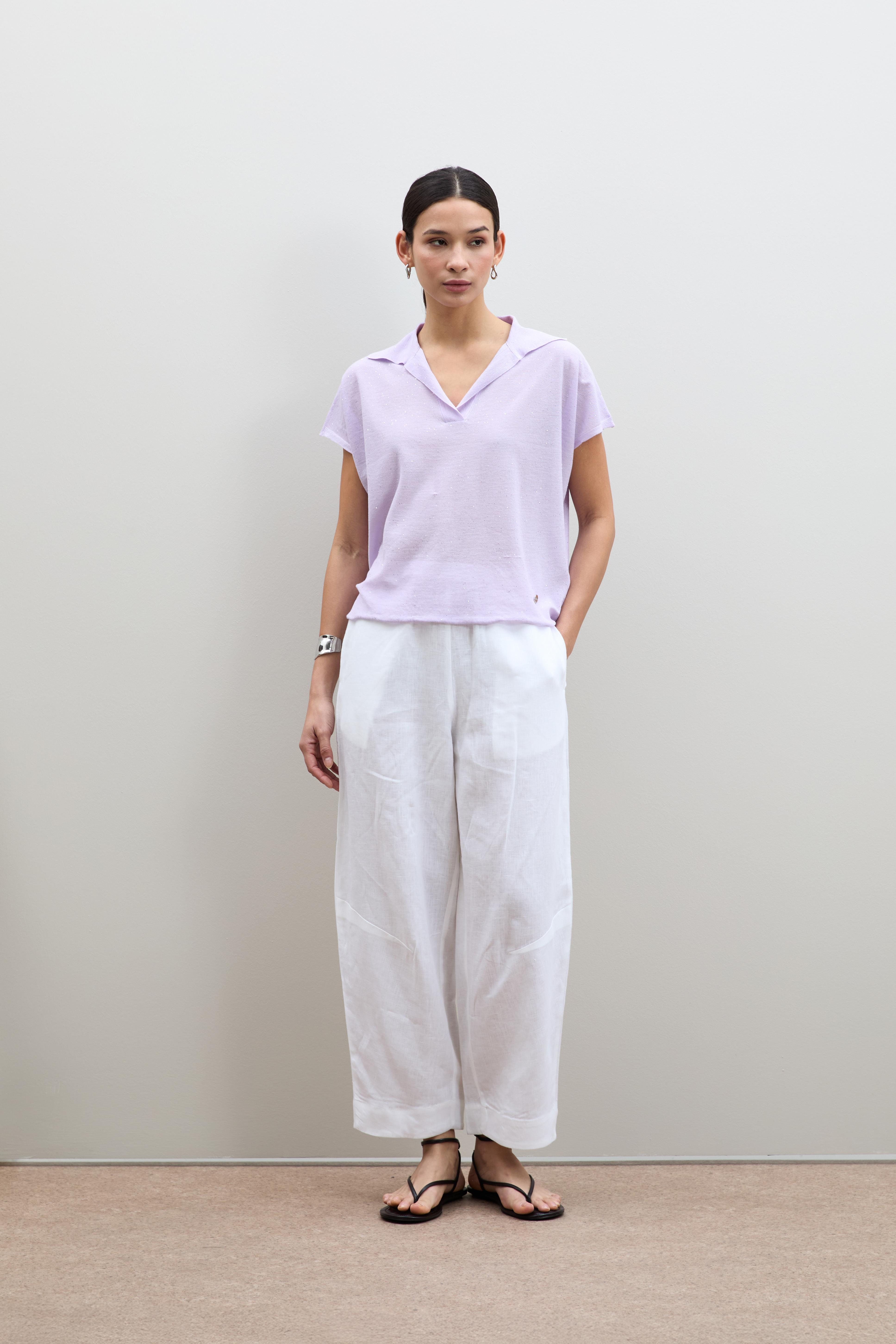 Polo Yaka Mini Payetli Şerit Detaylı Kazak