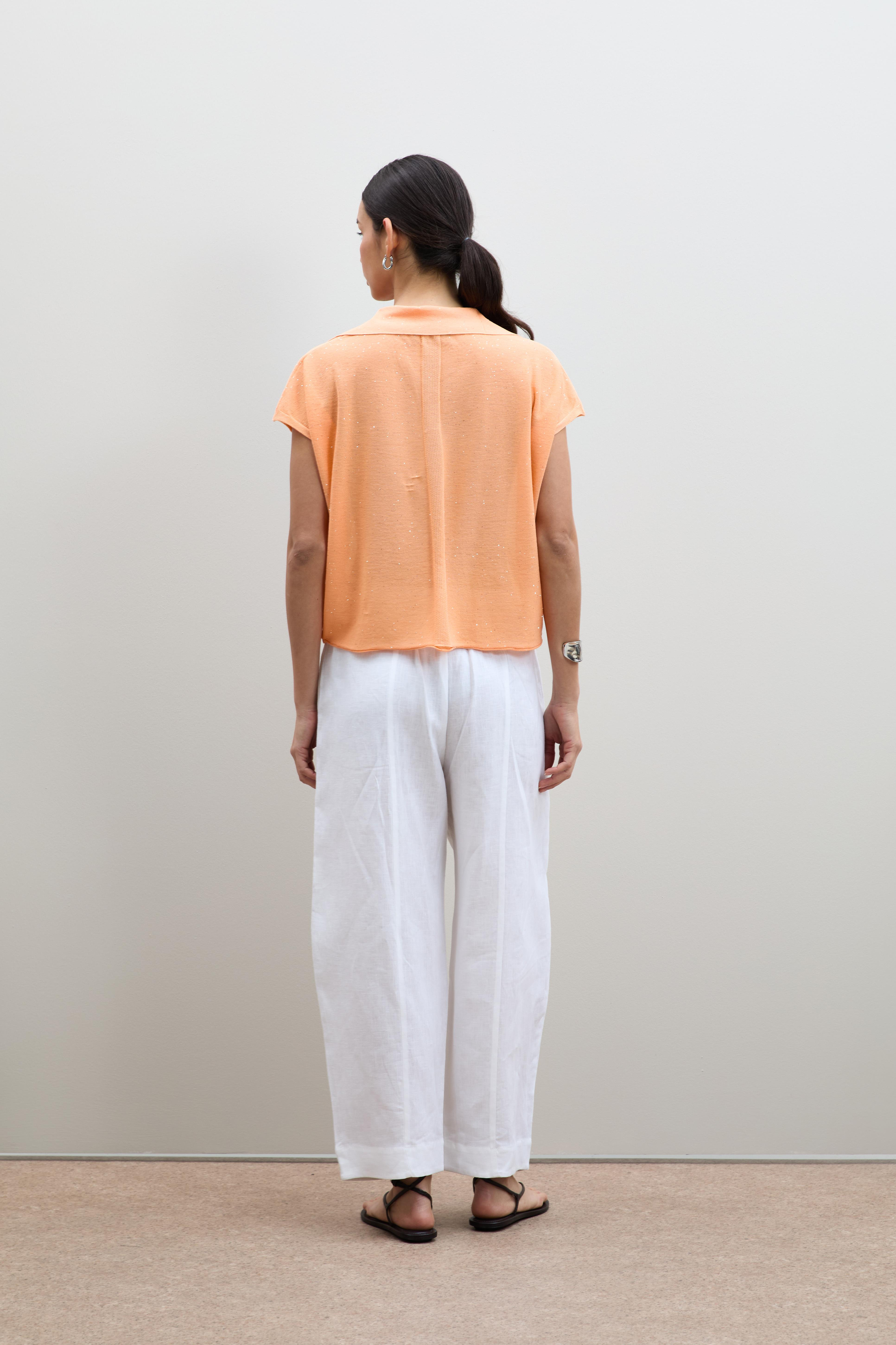 Polo Yaka Mini Payetli Şerit Detaylı Kazak