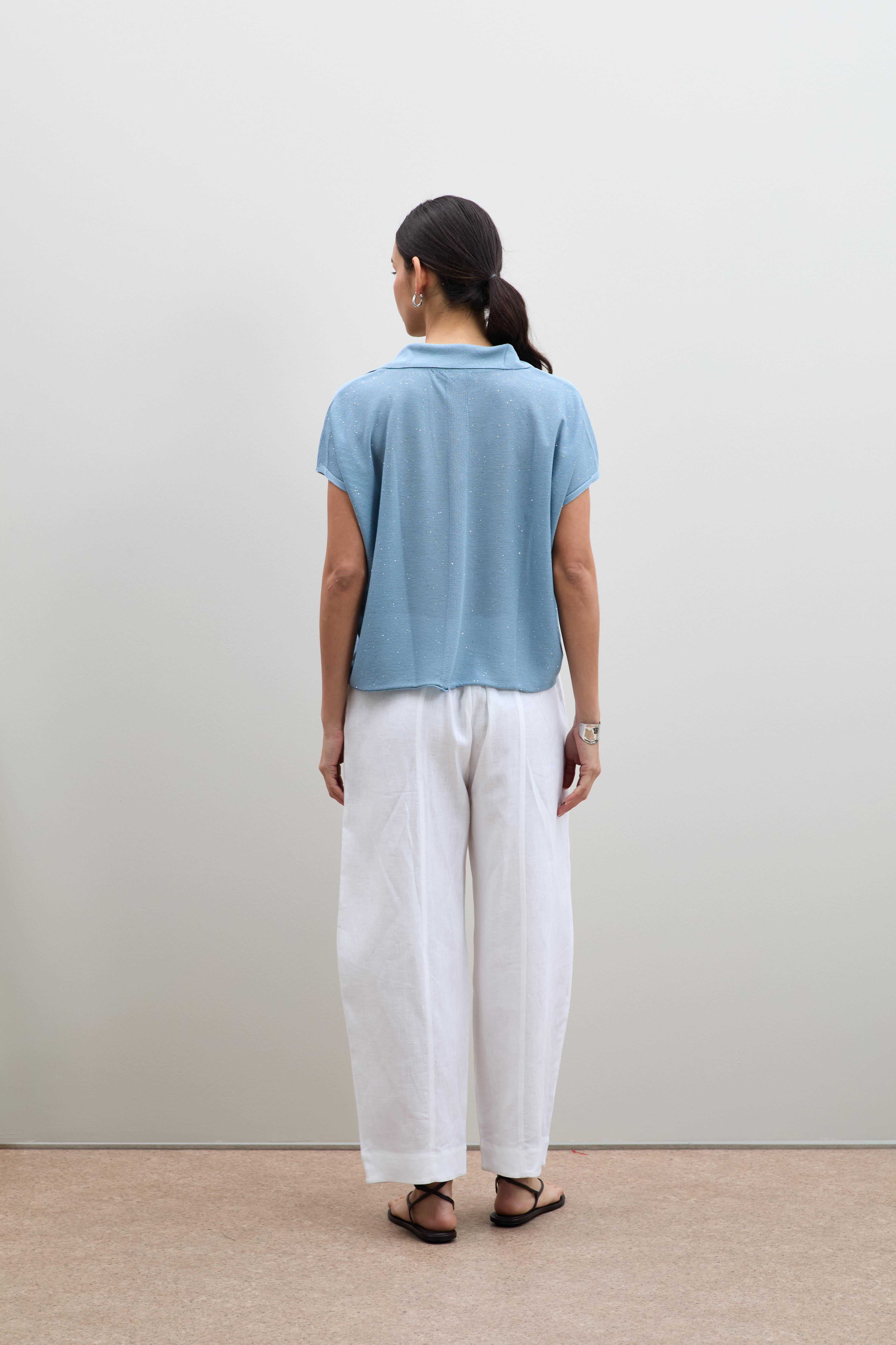 Polo Yaka Mini Payetli Şerit Detaylı Kazak