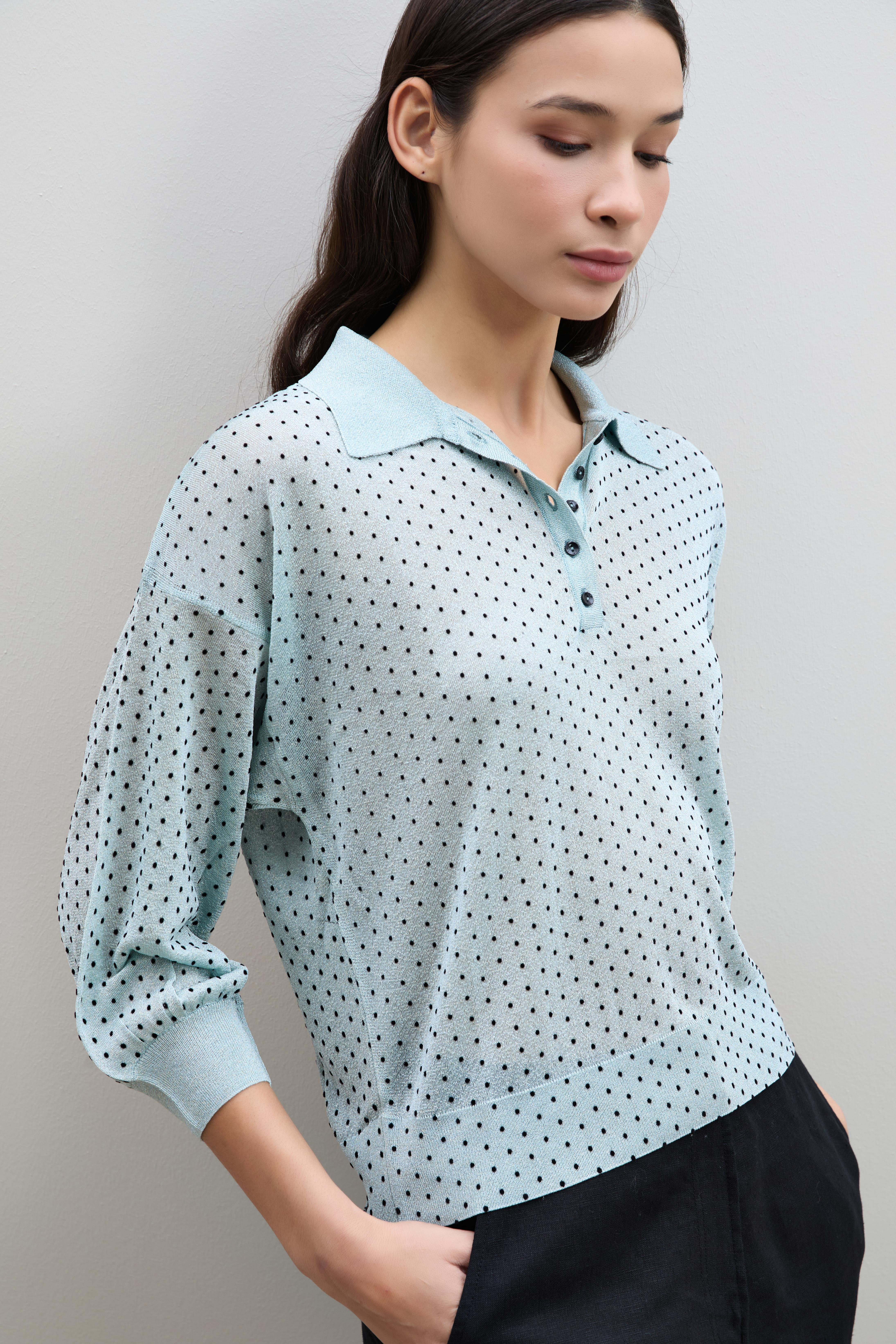 Puantiye Desenli Polo Yaka Kazak