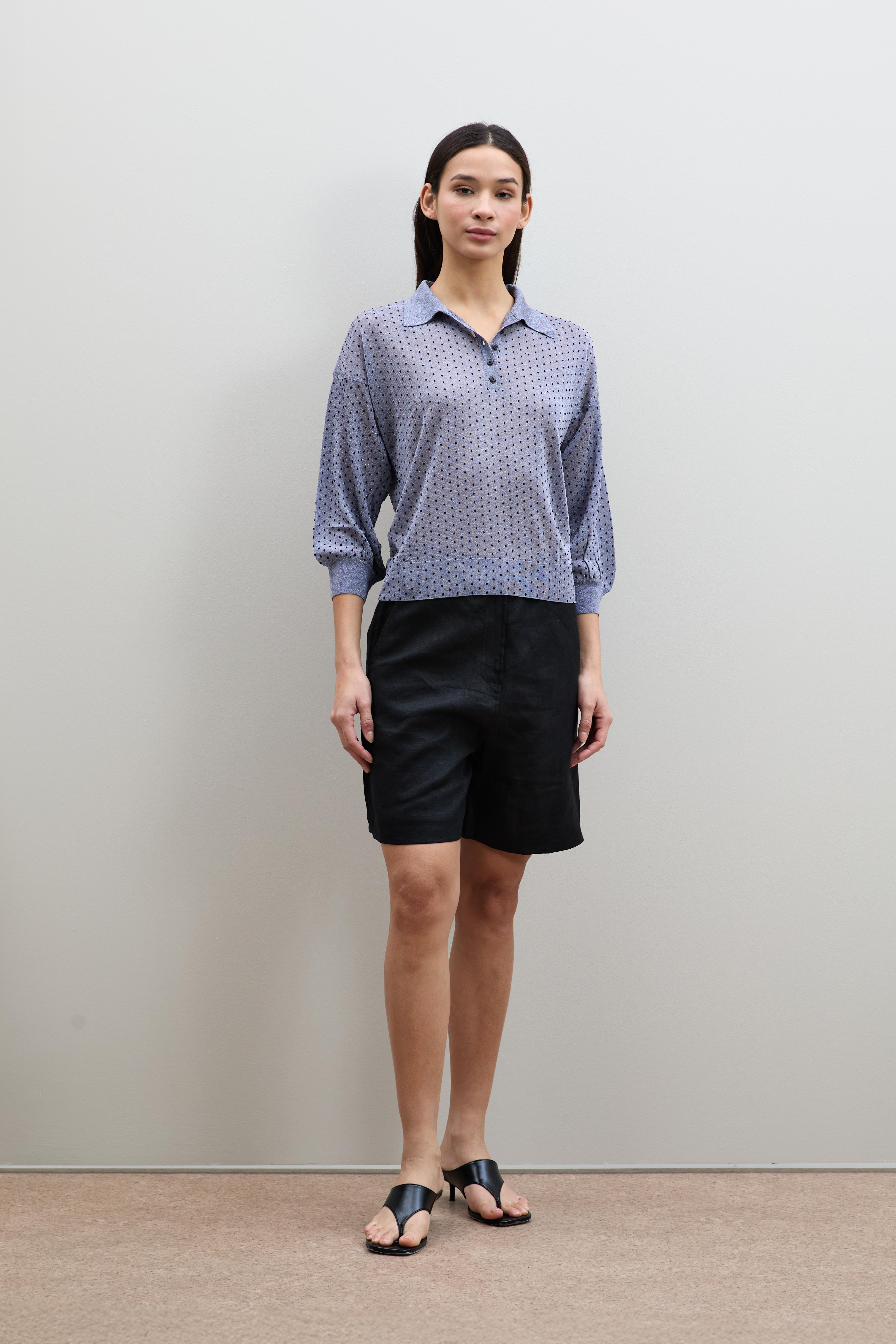 Puantiye Desenli Polo Yaka Kazak