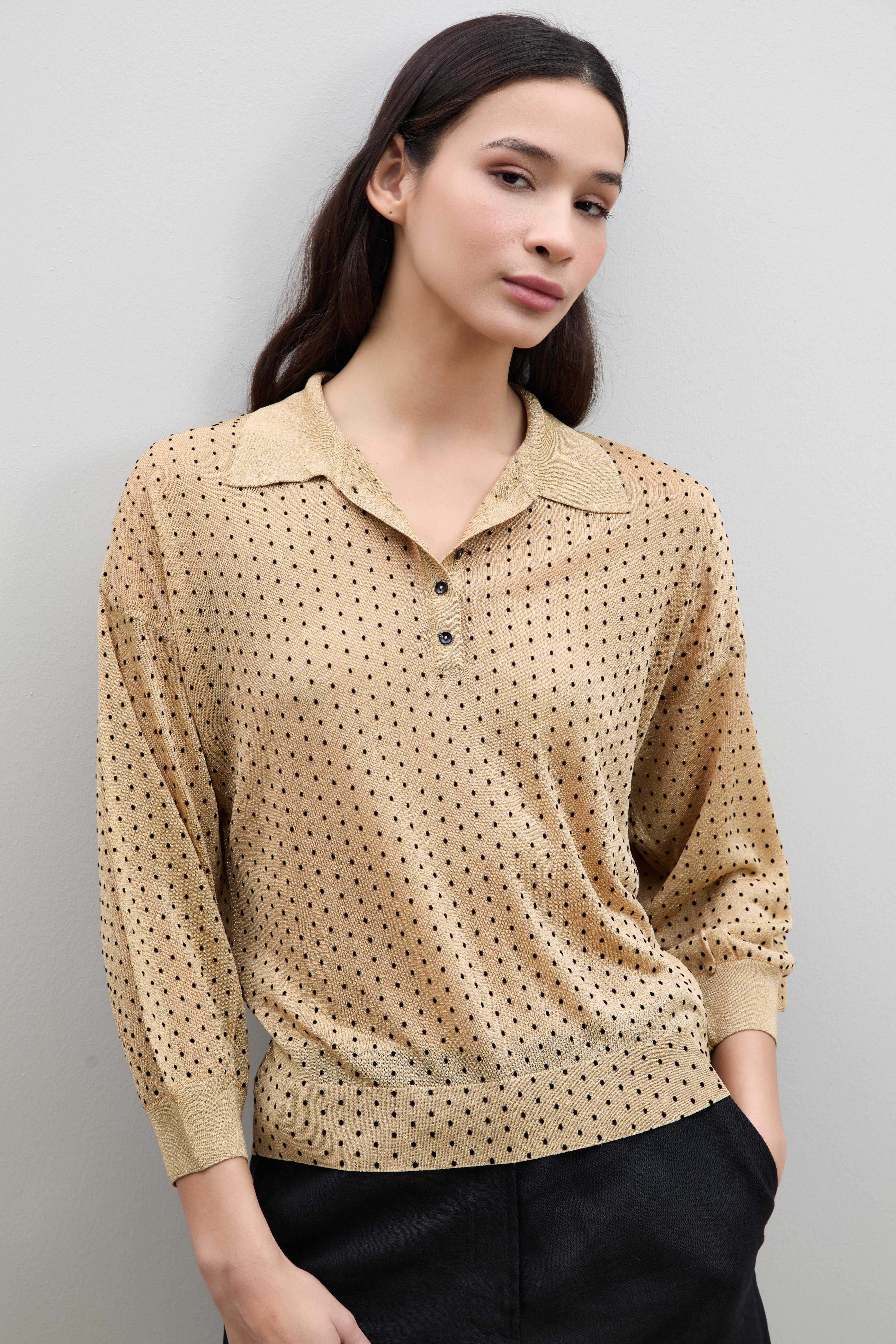 Puantiye Desenli Polo Yaka Kazak