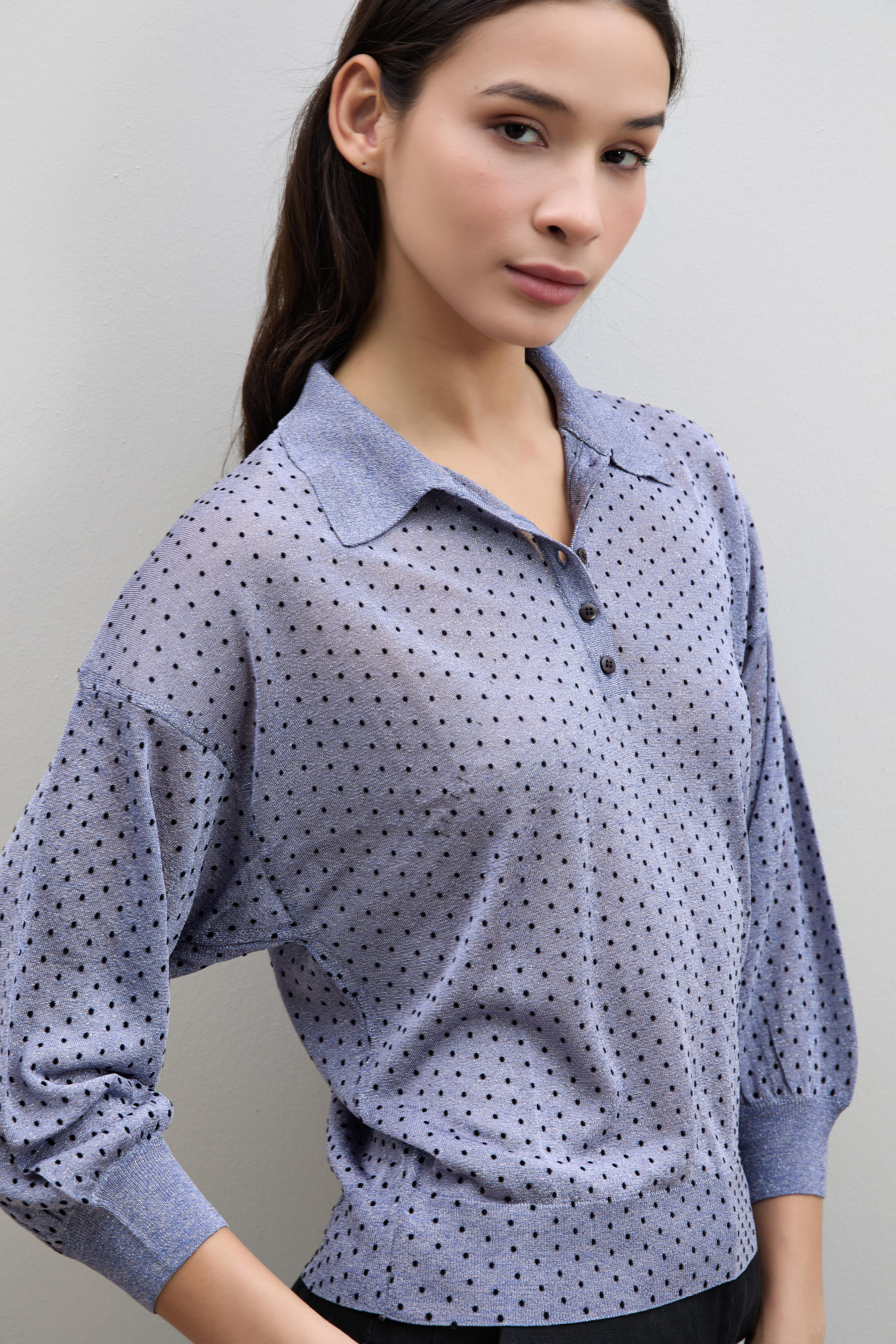 Puantiye Desenli Polo Yaka Kazak