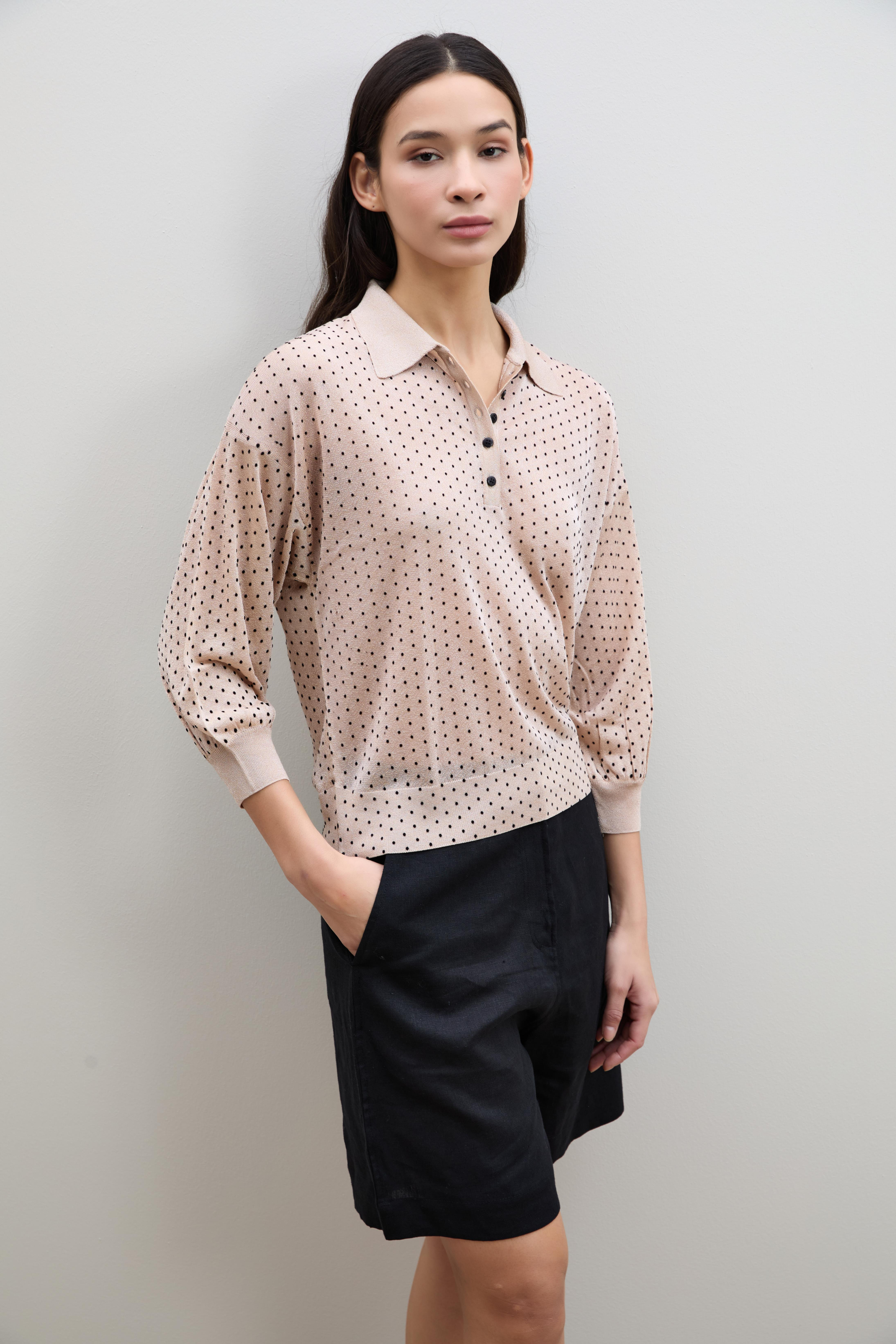 Puantiye Desenli Polo Yaka Kazak