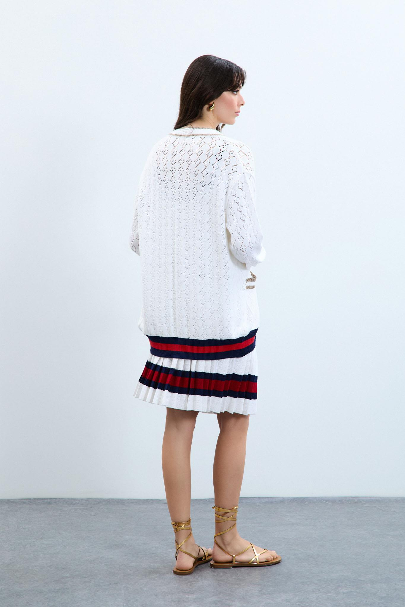 Renk Geçişli Metalik İp Detaylı Düğmeli Hırka