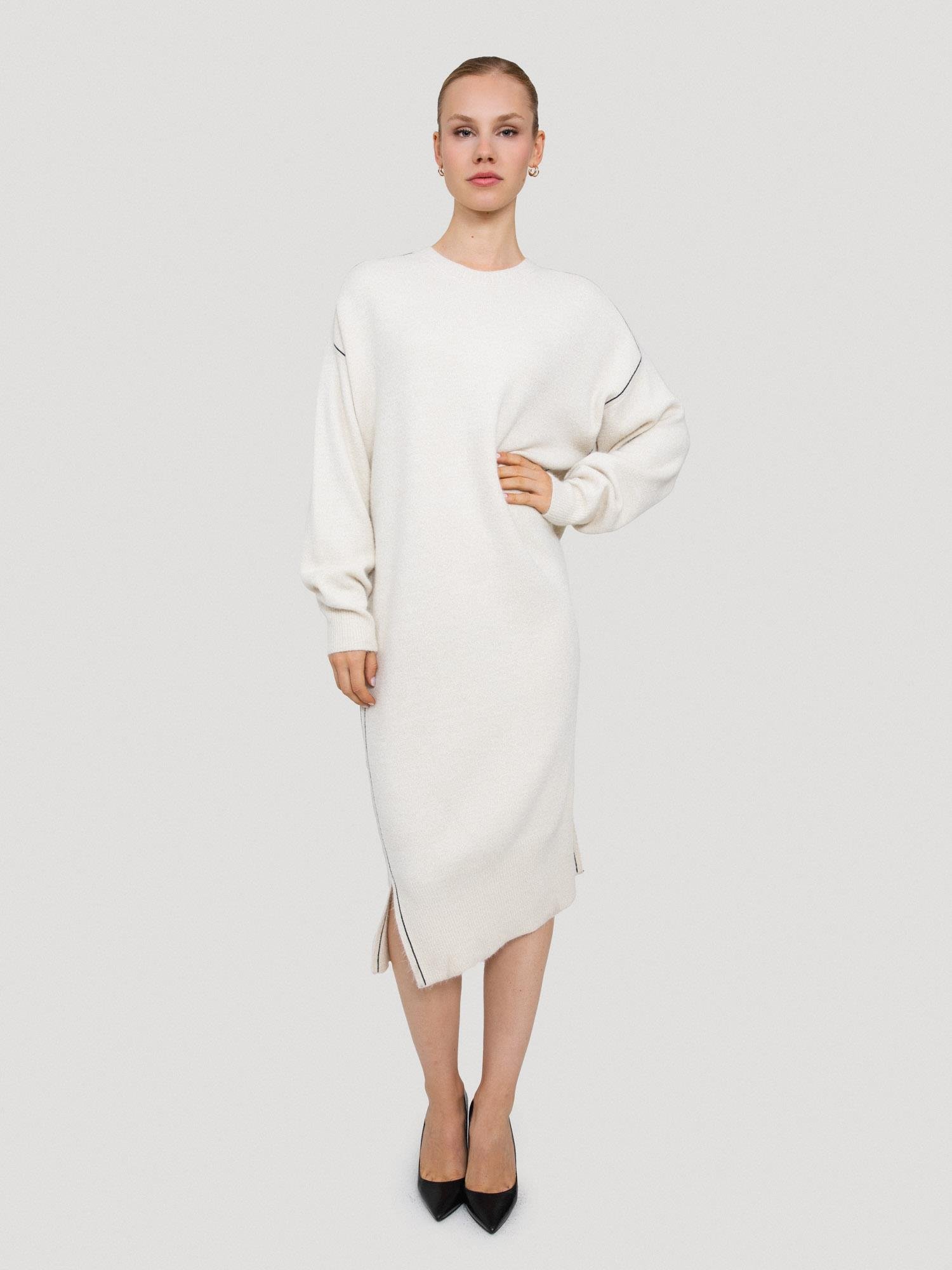 Şerit Detaylı Tüylü İplikli Elbise