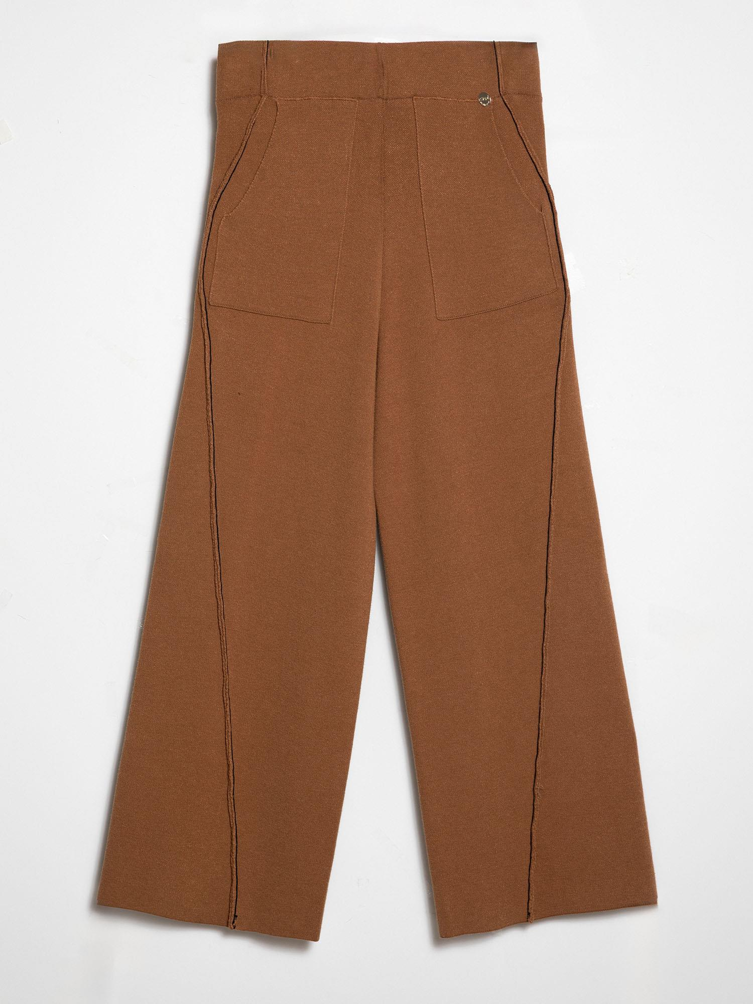 Şerit Detaylı Yüksek Bel Bol Paça Pantolon