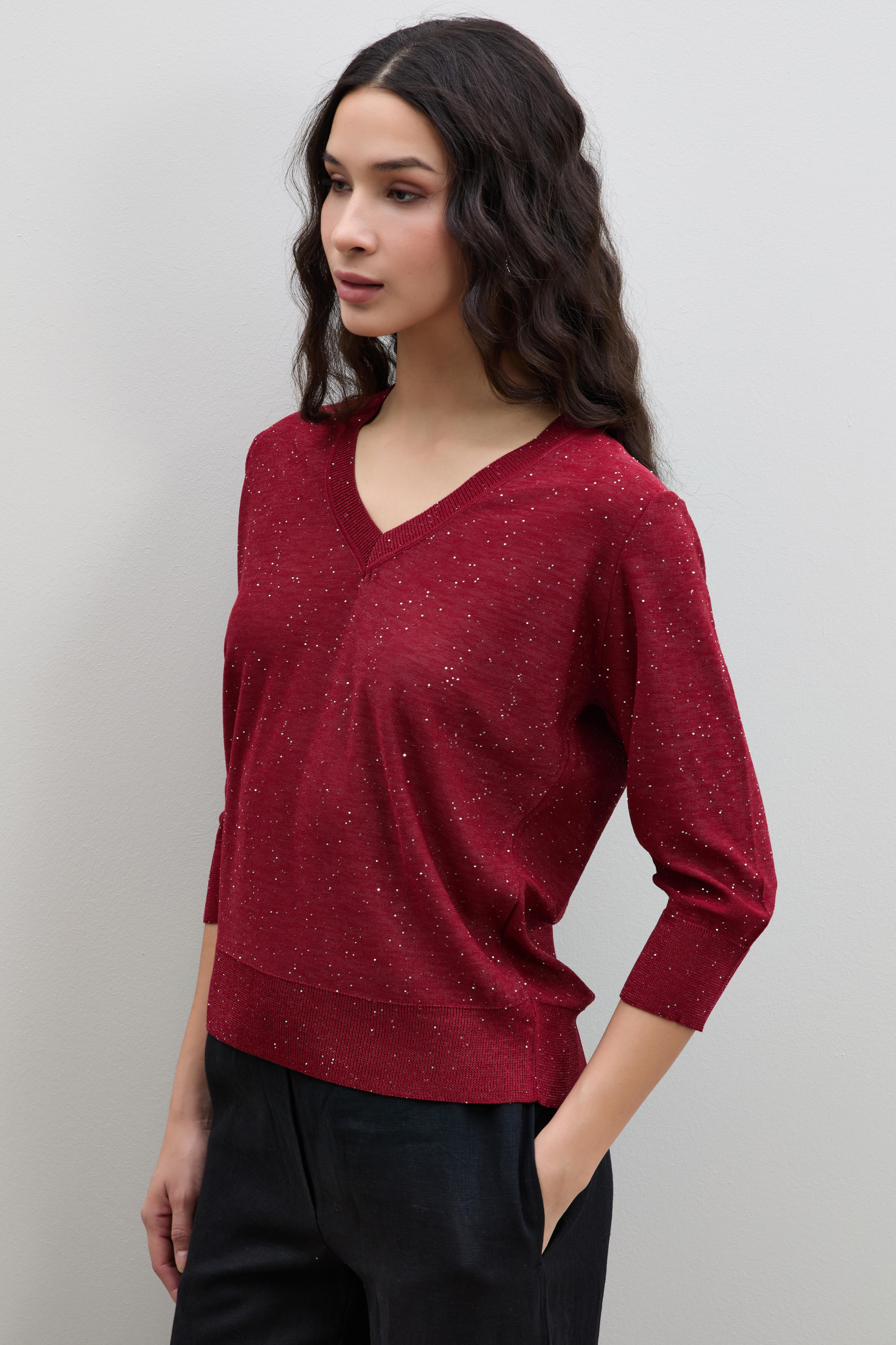 V Yaka Mini Payetli Kazak