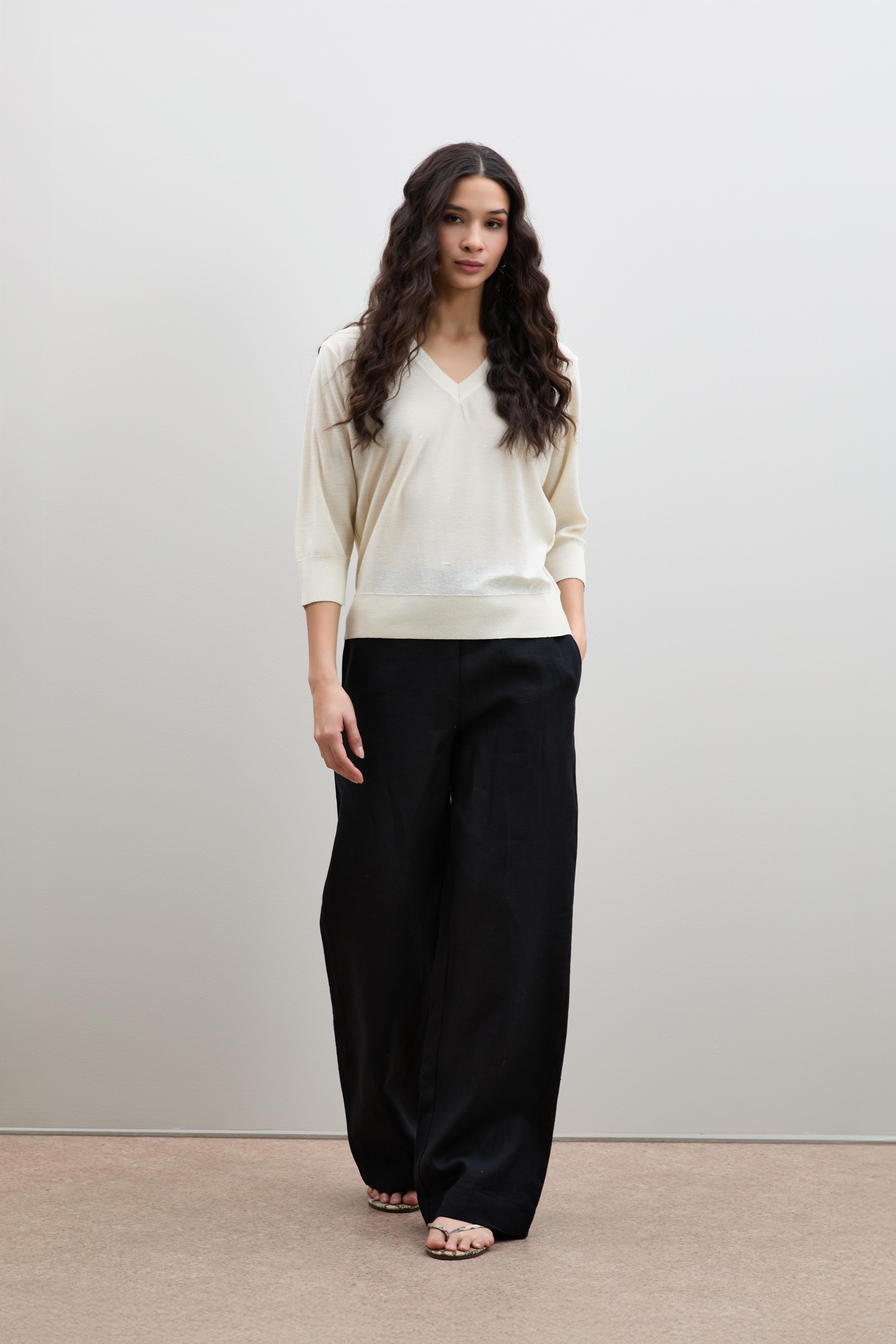 V Yaka Mini Payetli Kazak