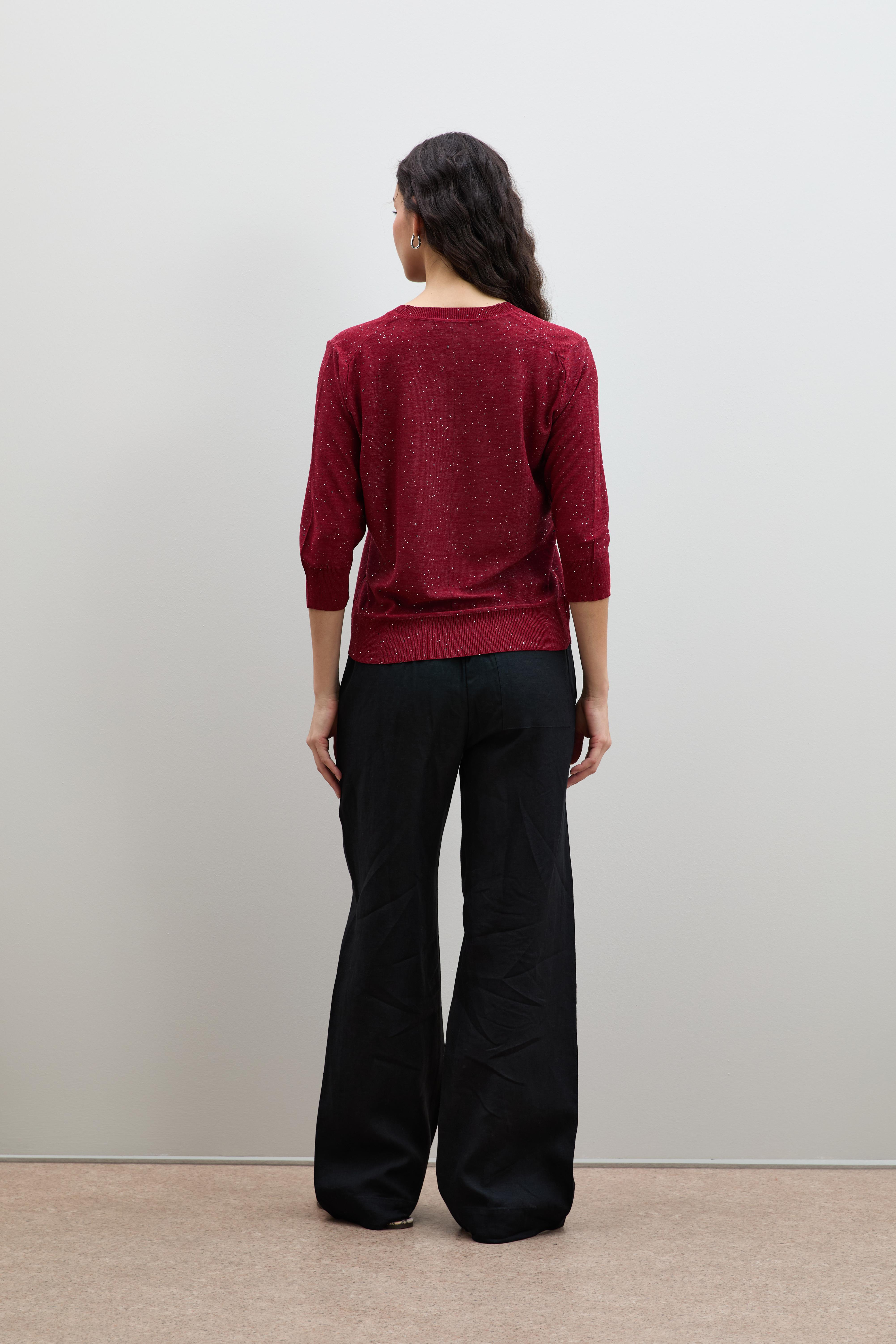 V Yaka Mini Payetli Kazak