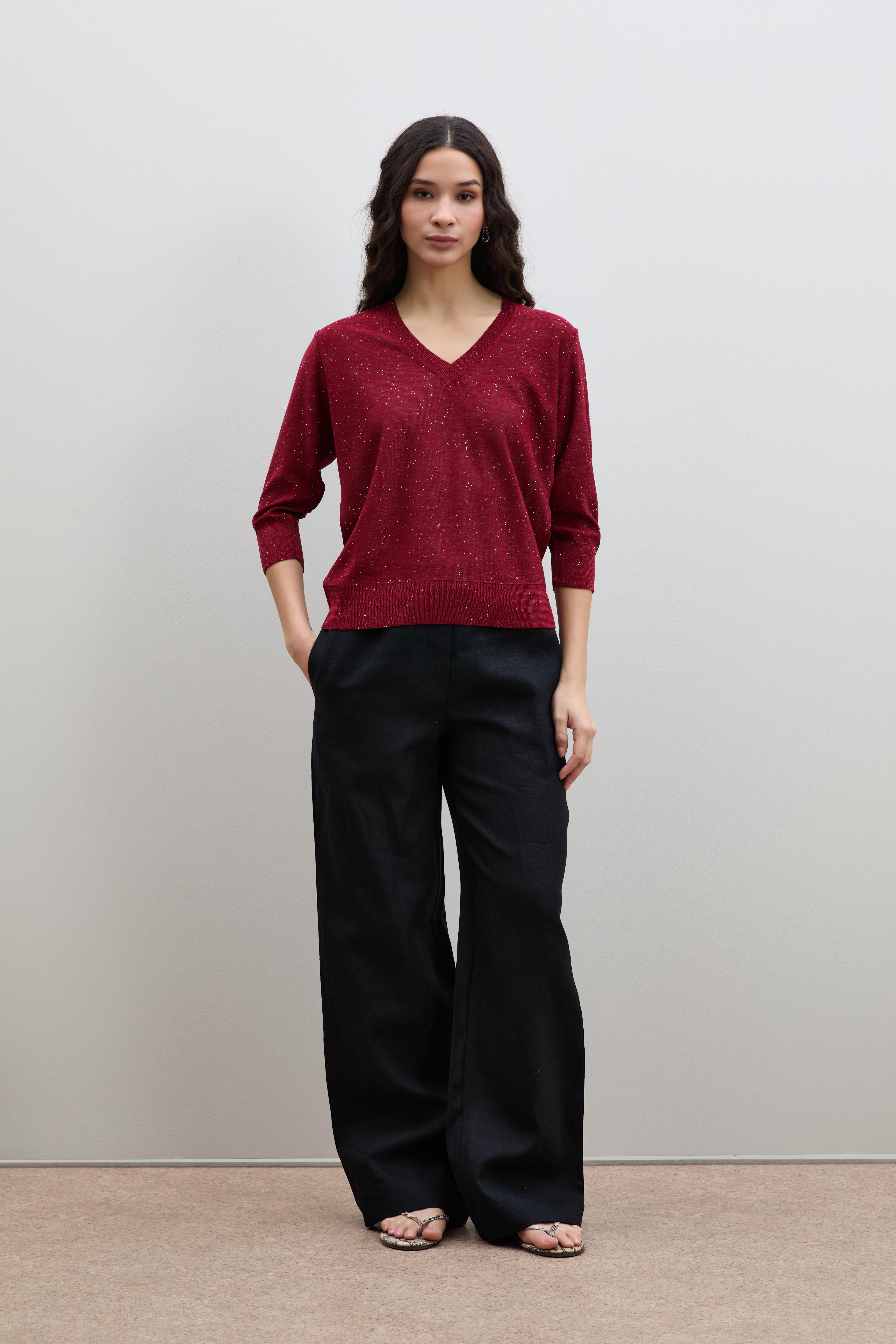 V Yaka Mini Payetli Kazak