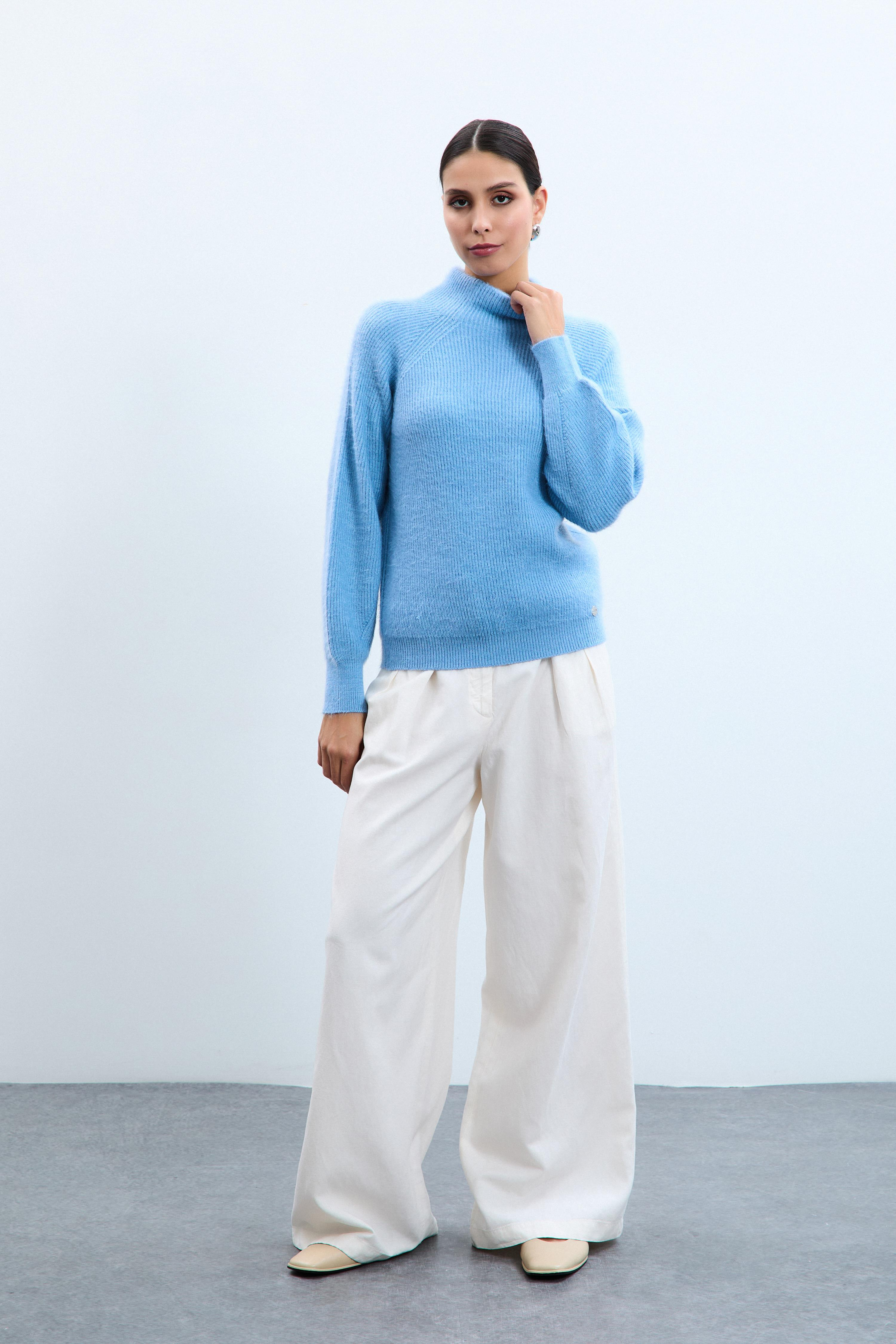 Yün Karışımlı Balıkçı Yaka Fitilli Kazak