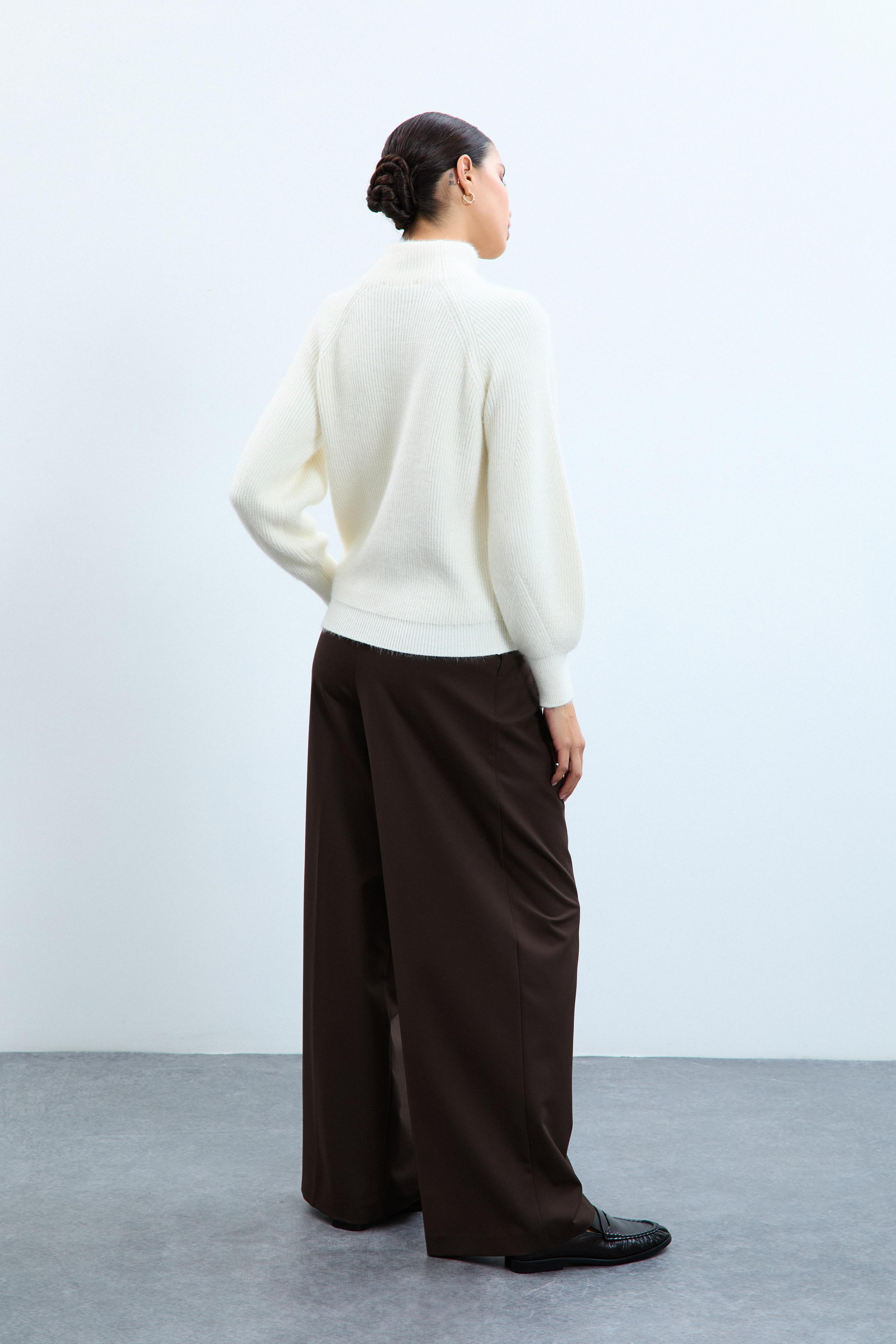 Yün Karışımlı Balıkçı Yaka Fitilli Kazak