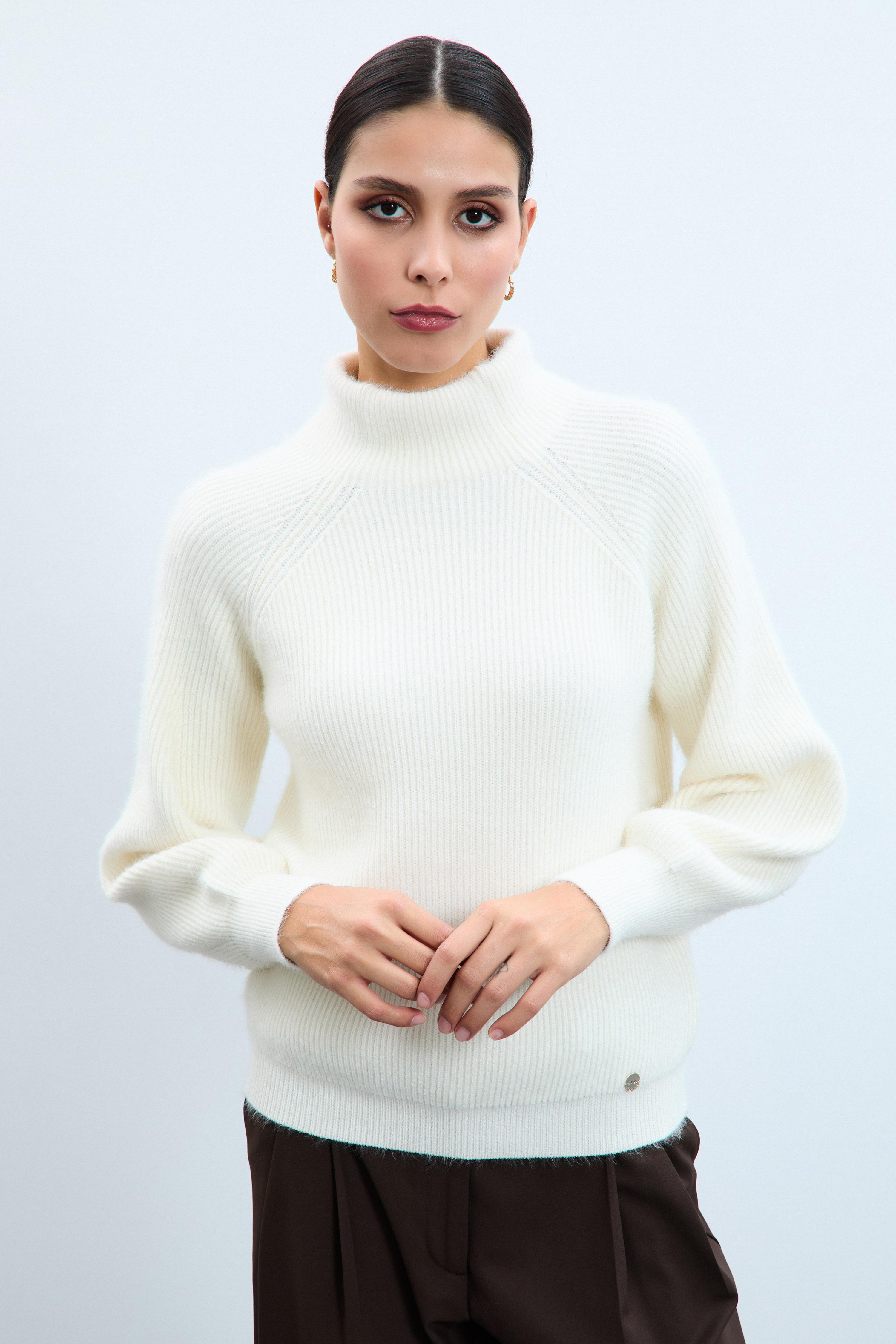 Yün Karışımlı Balıkçı Yaka Fitilli Kazak