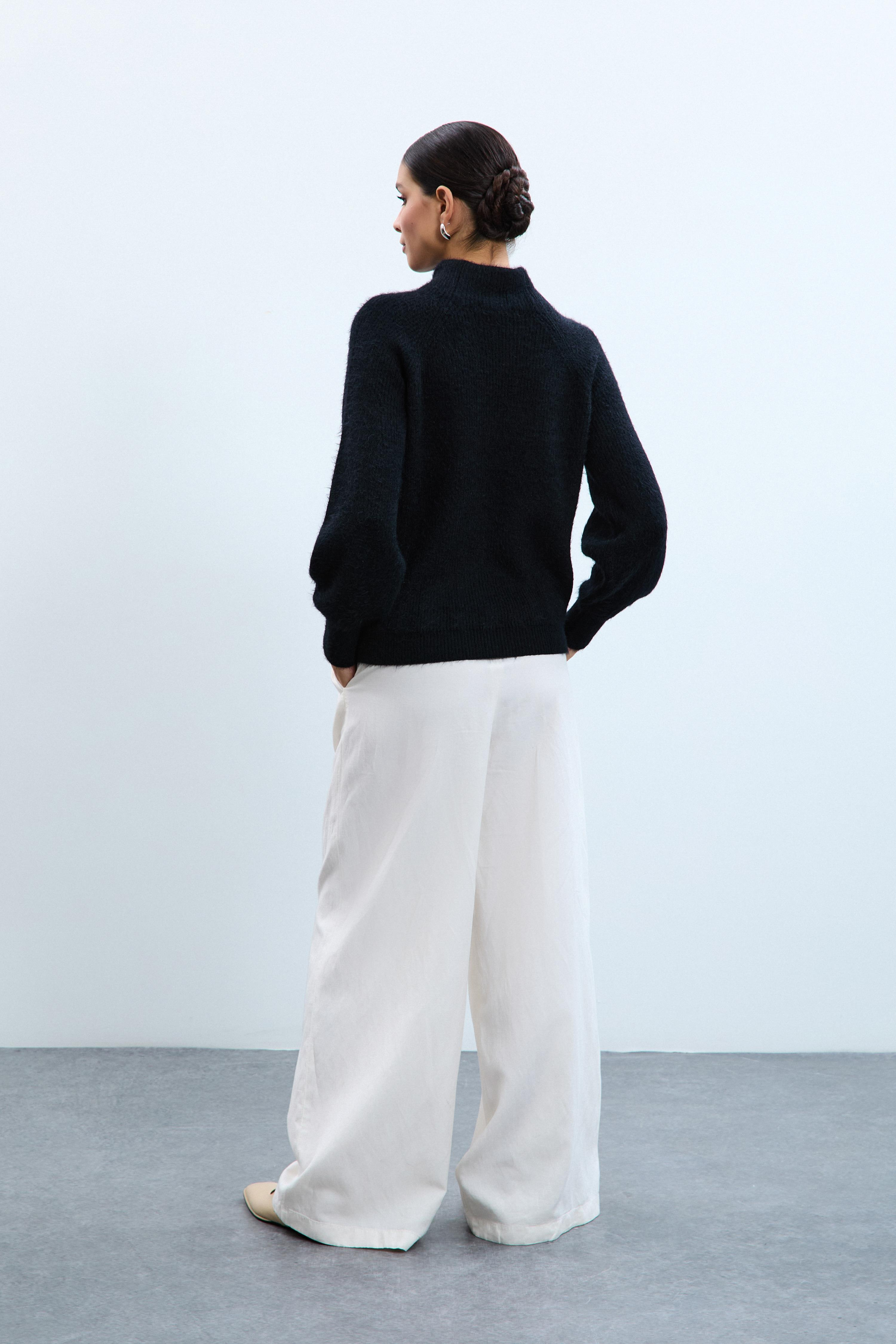 Yün Karışımlı Balıkçı Yaka Fitilli Kazak