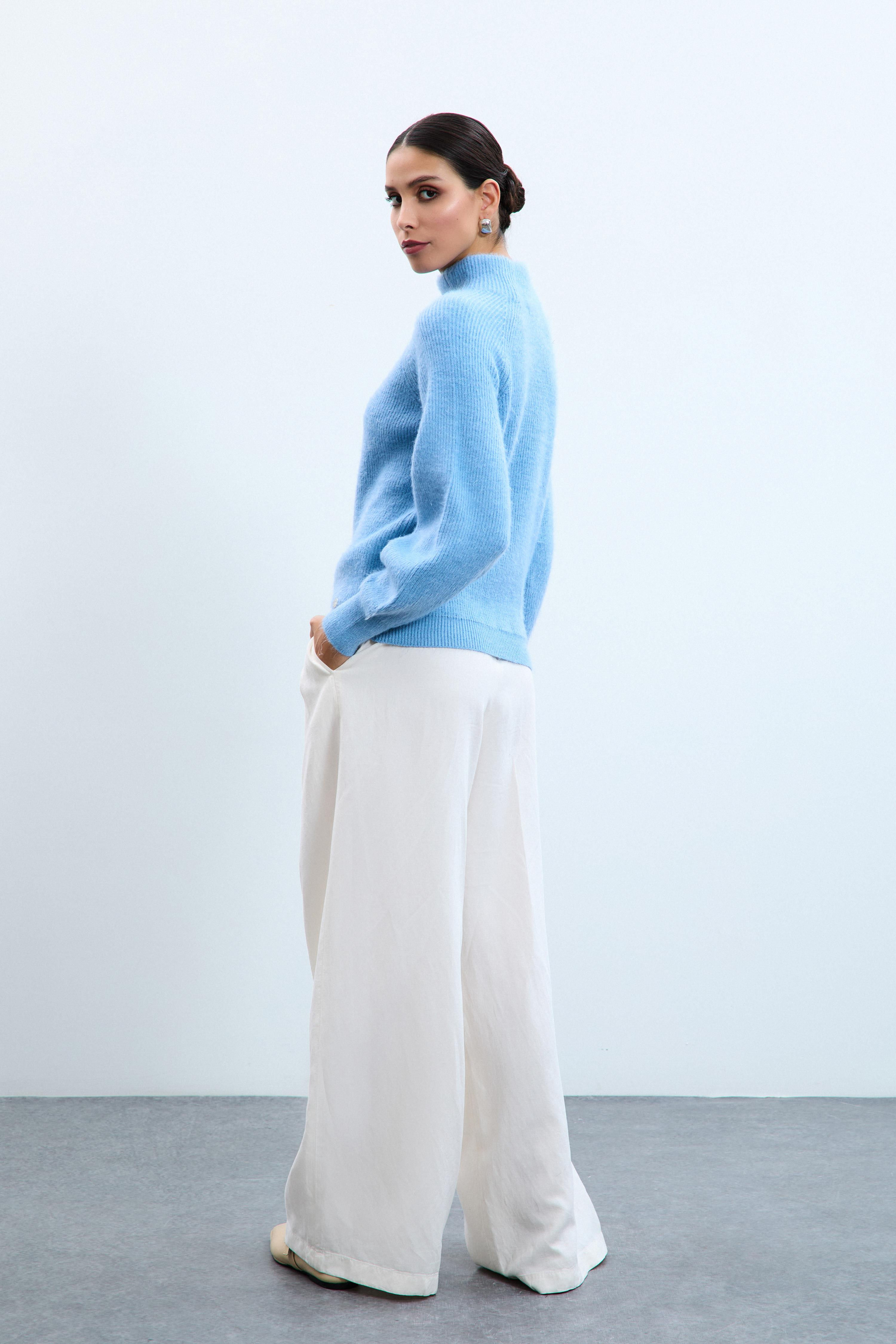 Yün Karışımlı Balıkçı Yaka Fitilli Kazak