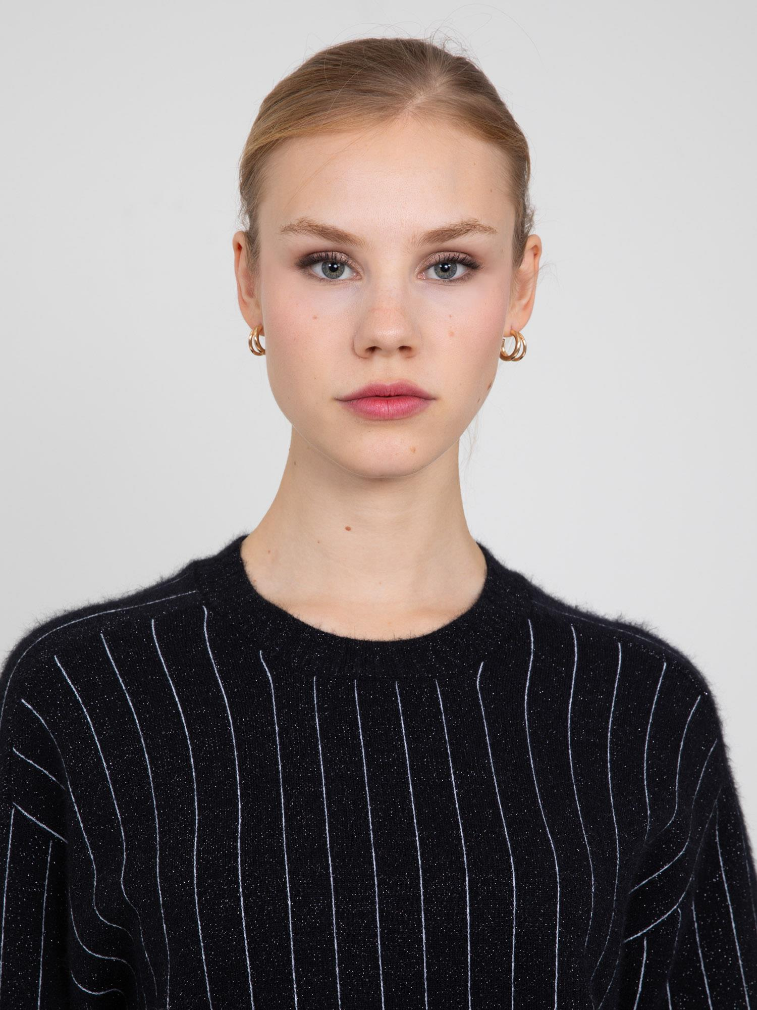 Yün Karışımlı Metalik Tüylü Bisiklet Yaka Kazak