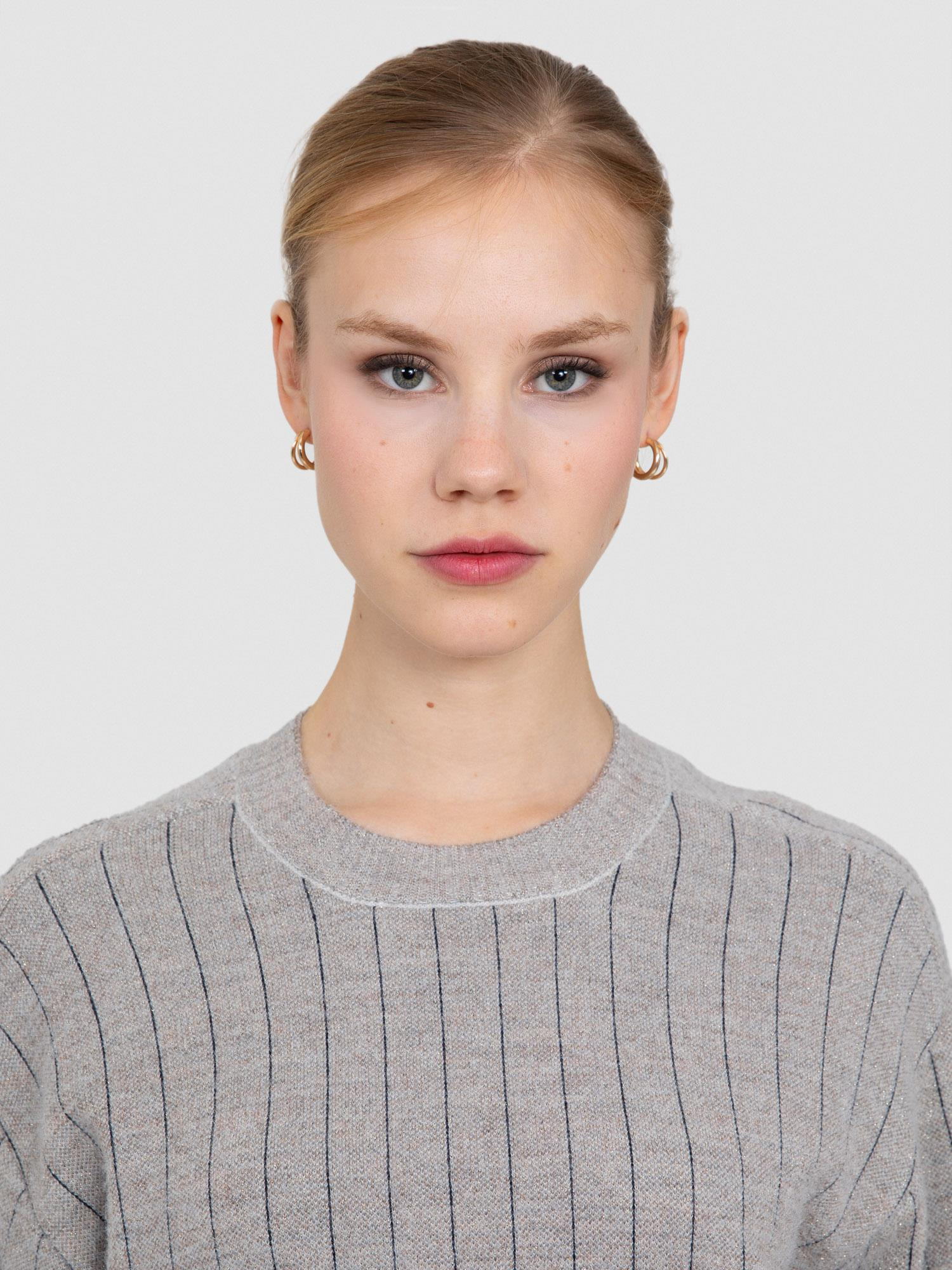 Yün Karışımlı Metalik Tüylü Bisiklet Yaka Kazak