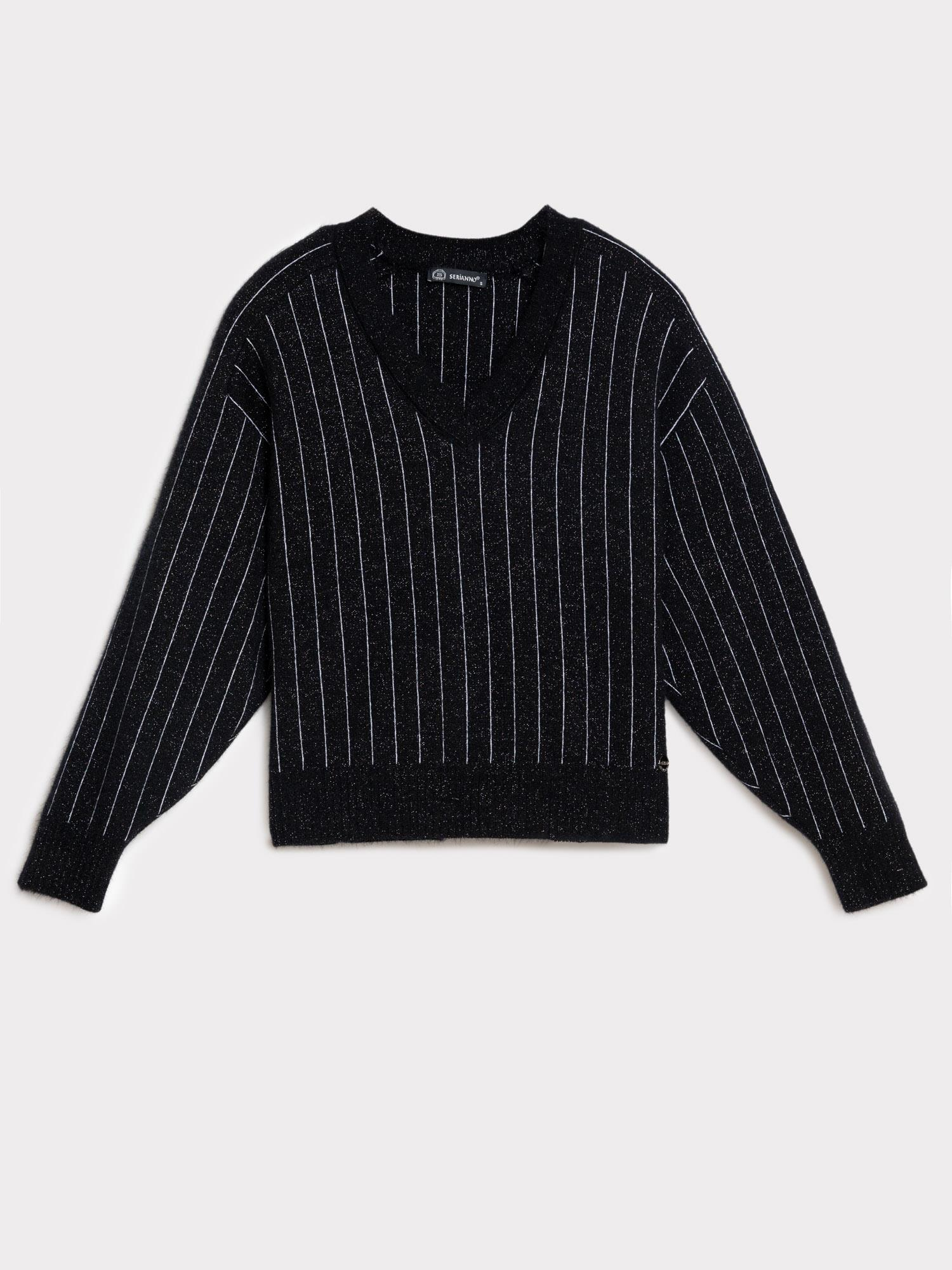 Yün Karışımlı Metalik Tüylü V Yaka Kazak