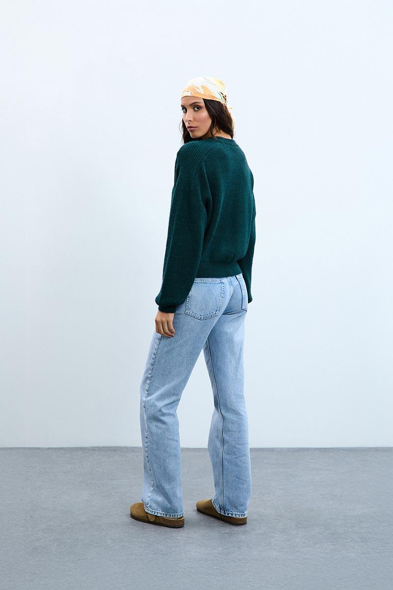 Yün Karışımlı Omzu Drapeli Bisiklet Yaka Kazak