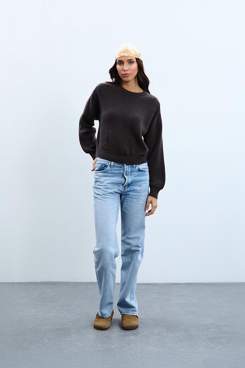 Yün Karışımlı Omzu Drapeli Bisiklet Yaka Kazak