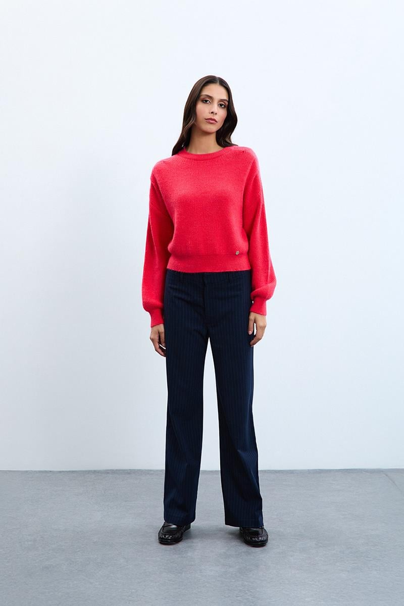 Yün Karışımlı Omzu Drapeli Bisiklet Yaka Kazak