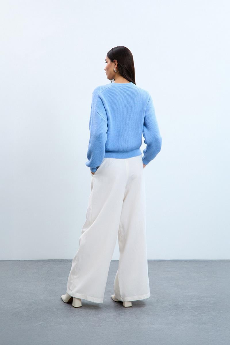 Yün Karışımlı Omzu Drapeli Bisiklet Yaka Kazak