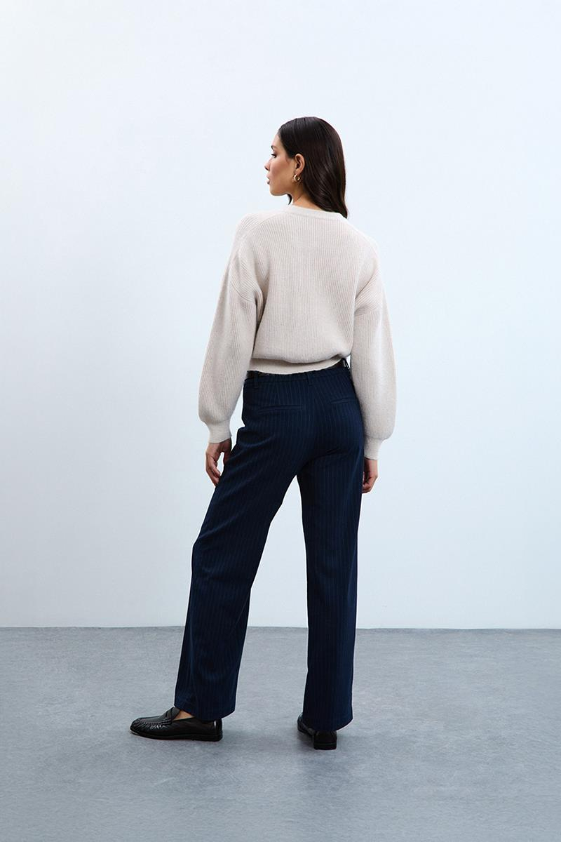 Yün Karışımlı Omzu Drapeli Bisiklet Yaka Kazak