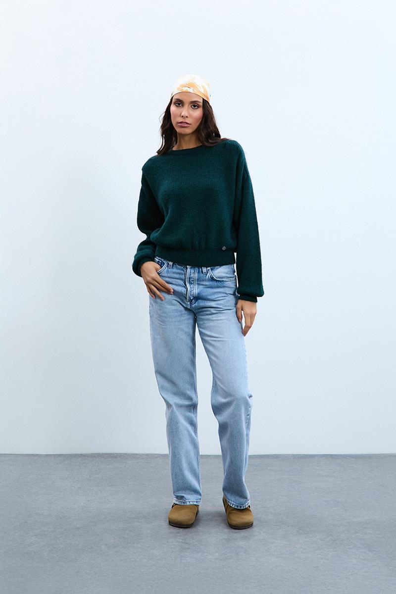 Yün Karışımlı Omzu Drapeli Bisiklet Yaka Kazak