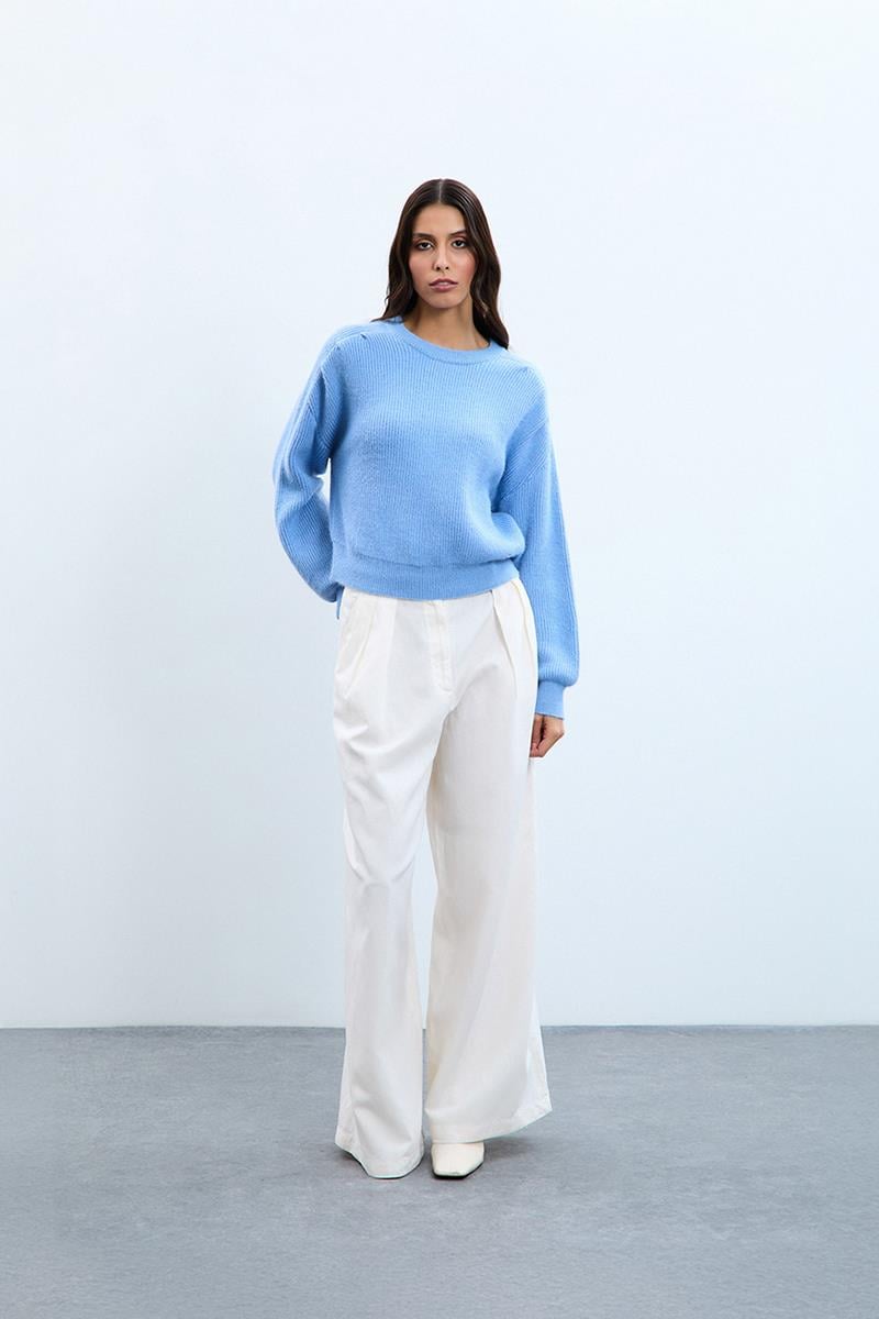 Yün Karışımlı Omzu Drapeli Bisiklet Yaka Kazak