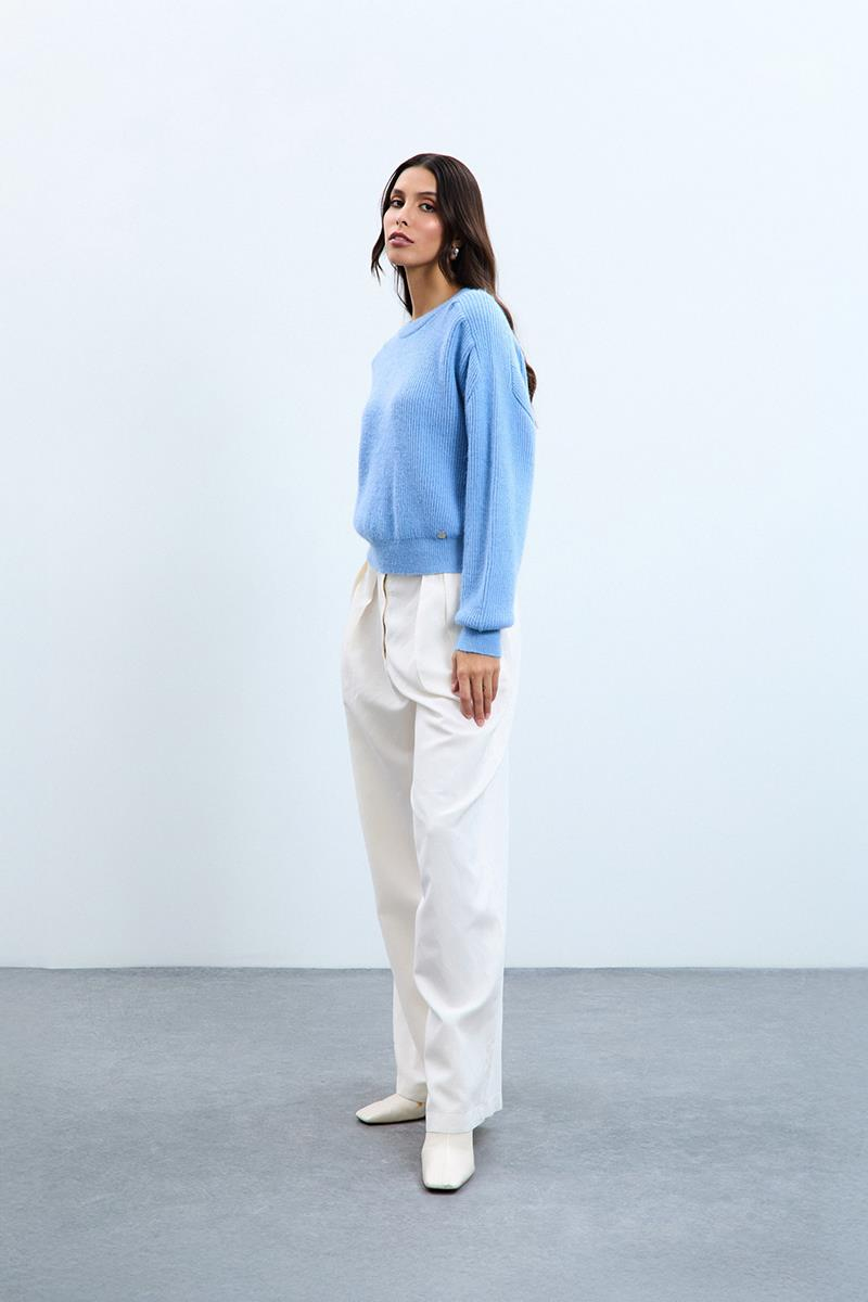 Yün Karışımlı Omzu Drapeli Bisiklet Yaka Kazak