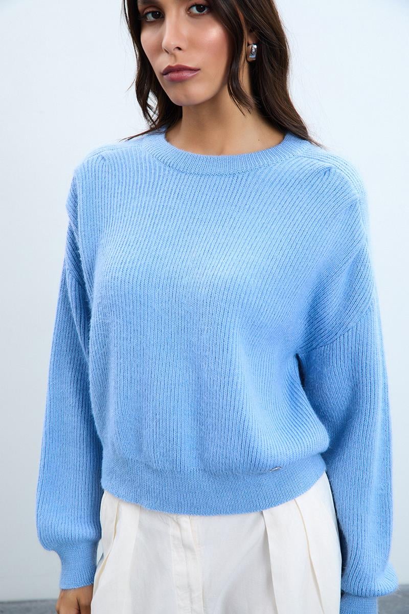 Yün Karışımlı Omzu Drapeli Bisiklet Yaka Kazak