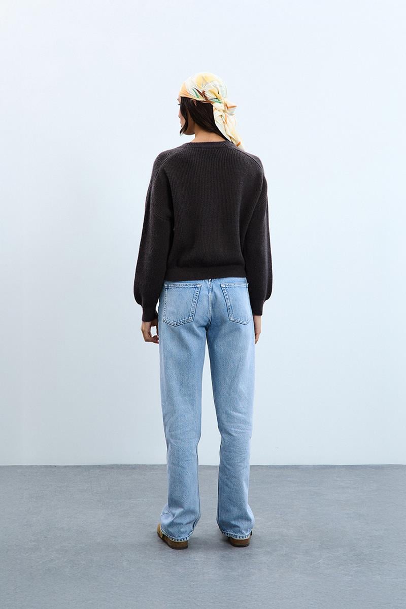 Yün Karışımlı Omzu Drapeli Bisiklet Yaka Kazak