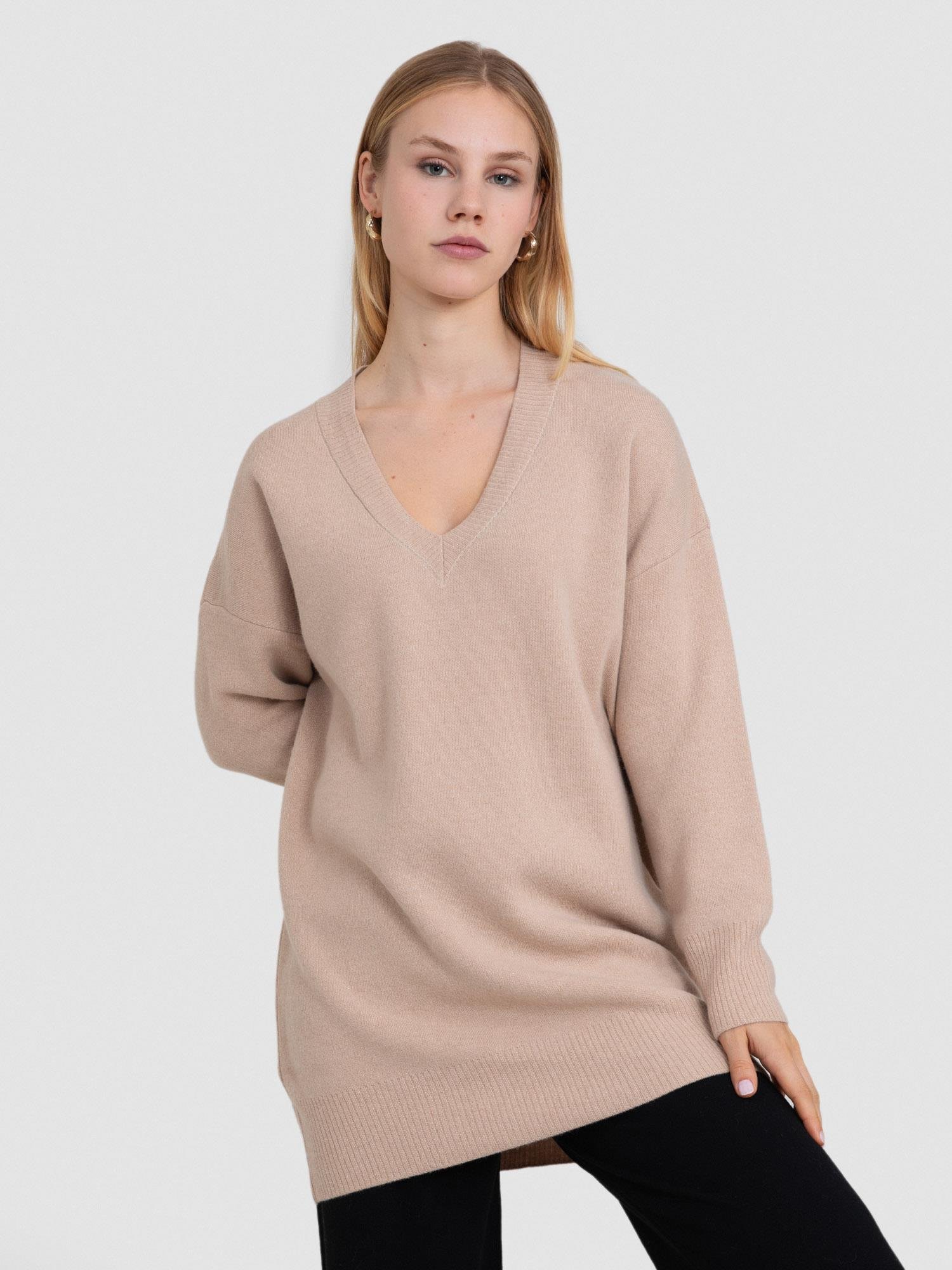 Yün ve Kaşmir Karışımlı V yaka Tunik