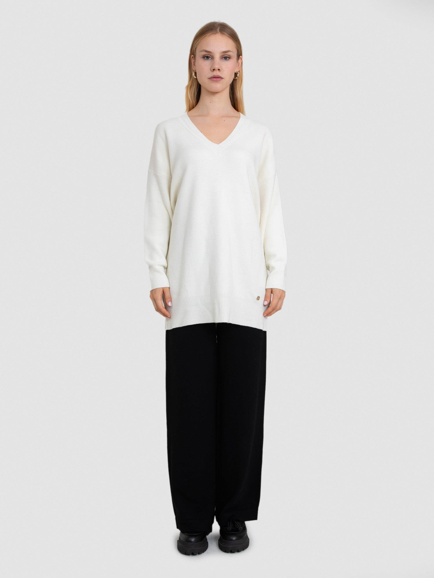 Yün ve Kaşmir Karışımlı V yaka Tunik