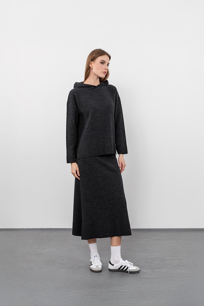 Yün ve Kaşmir Karışımlı Yırtmaç Detaylı Midi Etek