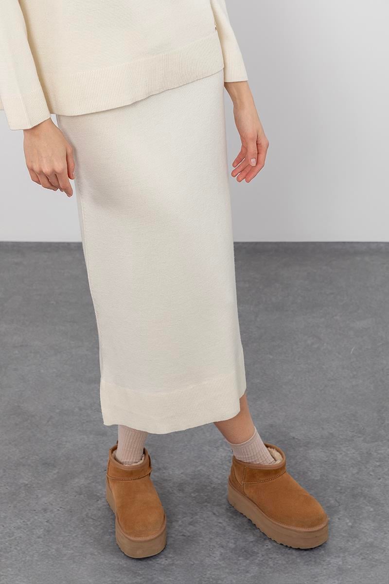 Yün ve Kaşmir Karışımlı Yırtmaç Detaylı Midi Etek
