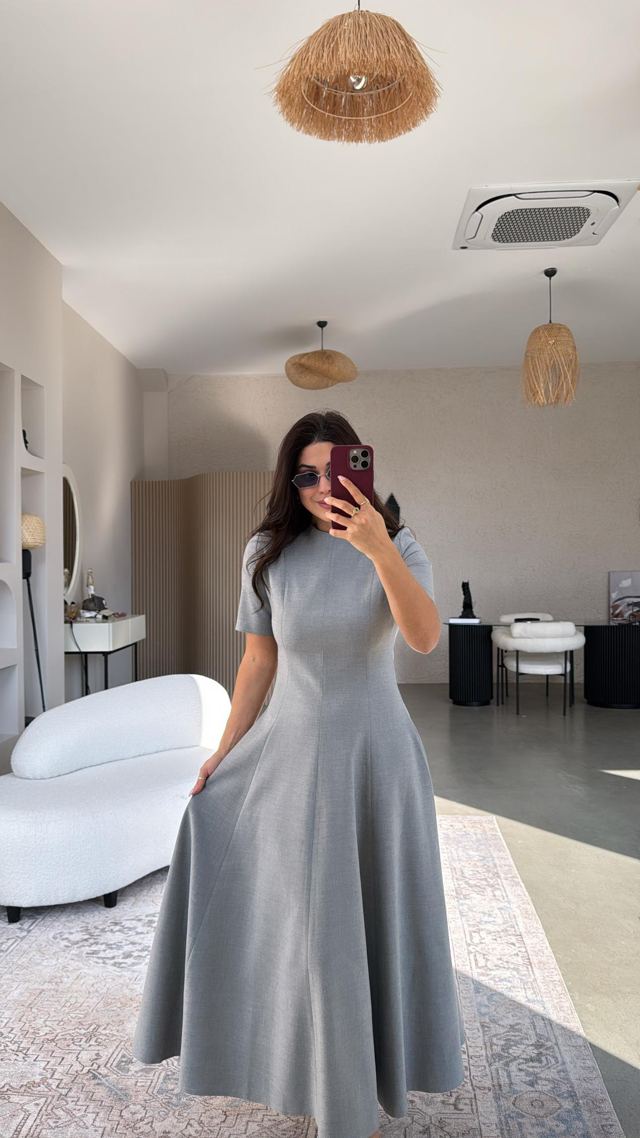 Açık Gri Premium ZR Model Kiloş Maxi Elbise