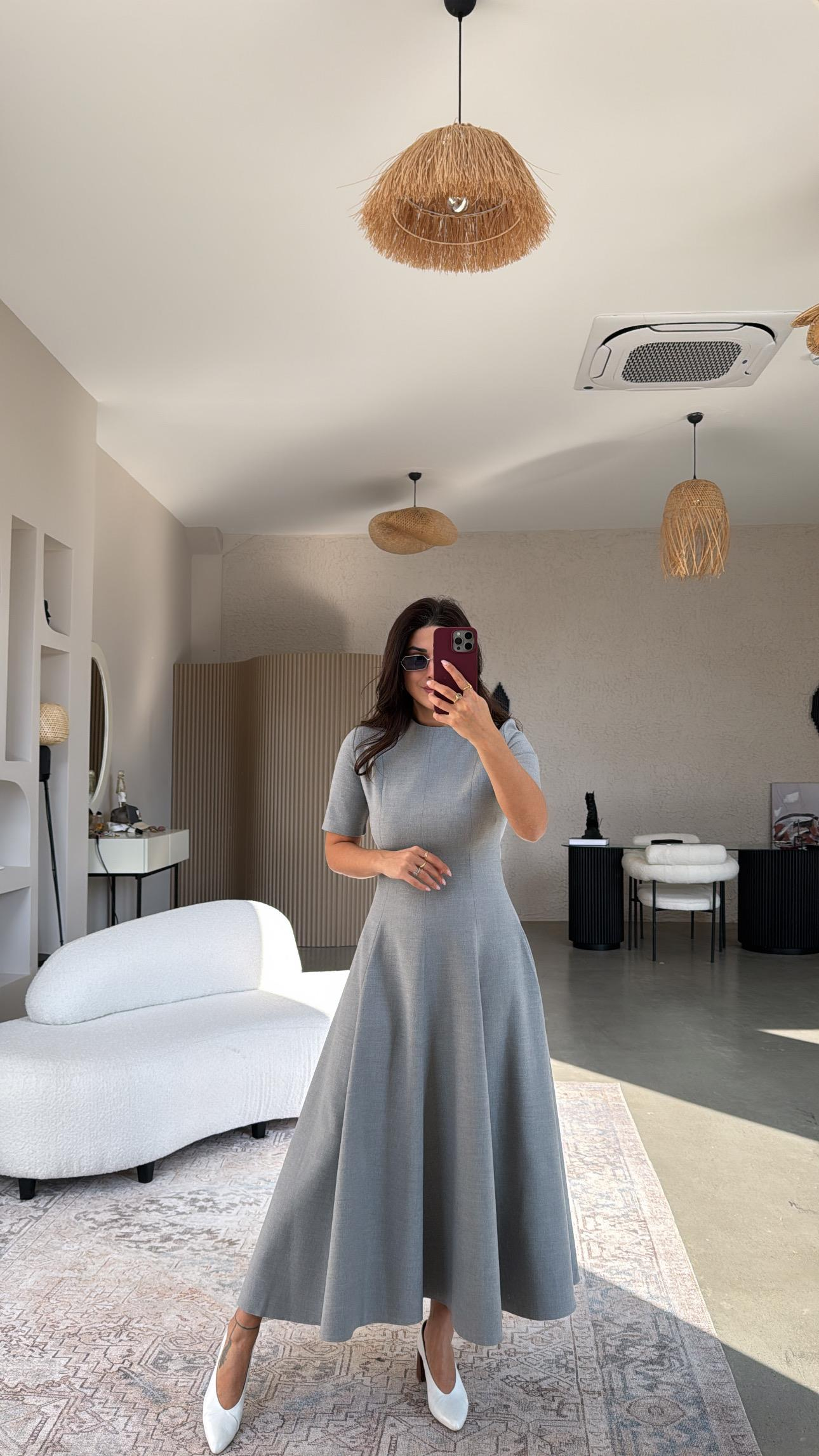Açık Gri Premium ZR Model Kiloş Maxi Elbise