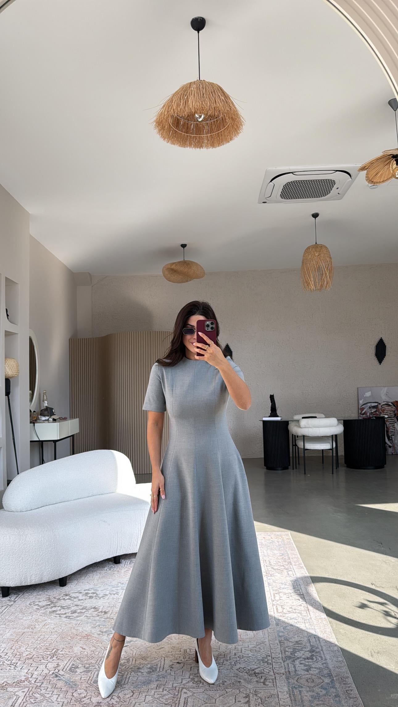 Açık Gri Premium ZR Model Kiloş Maxi Elbise